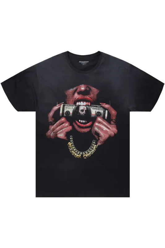 Qadan Black Oversized Graphic T-Shirt sold by Rockstar Original