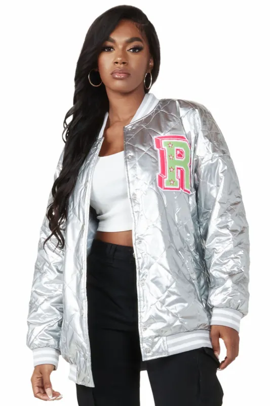 Eliana Silver Oversized Varsity Jacket sold by Rockstar Original