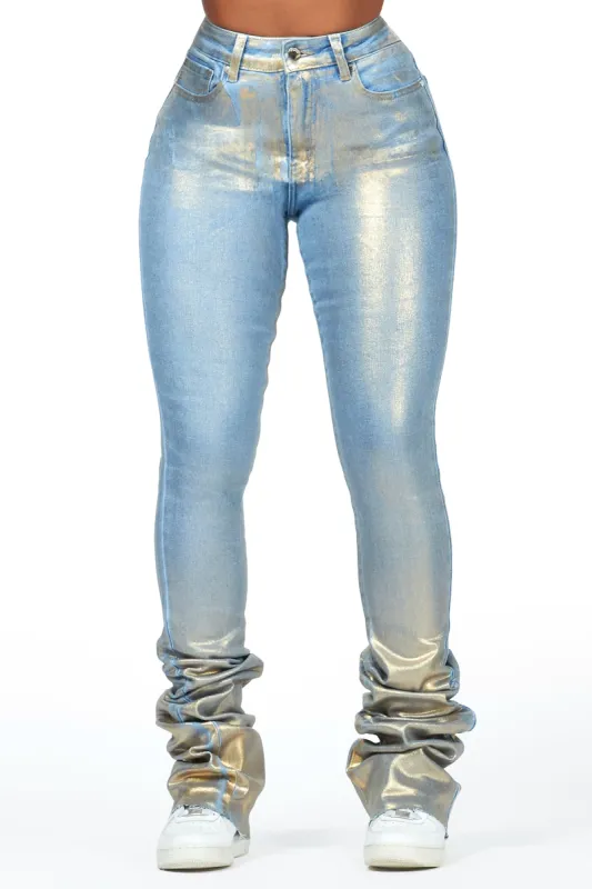 Vittoria Light Wash/Gold Foil Super Stacked Jean sold by Rockstar Original