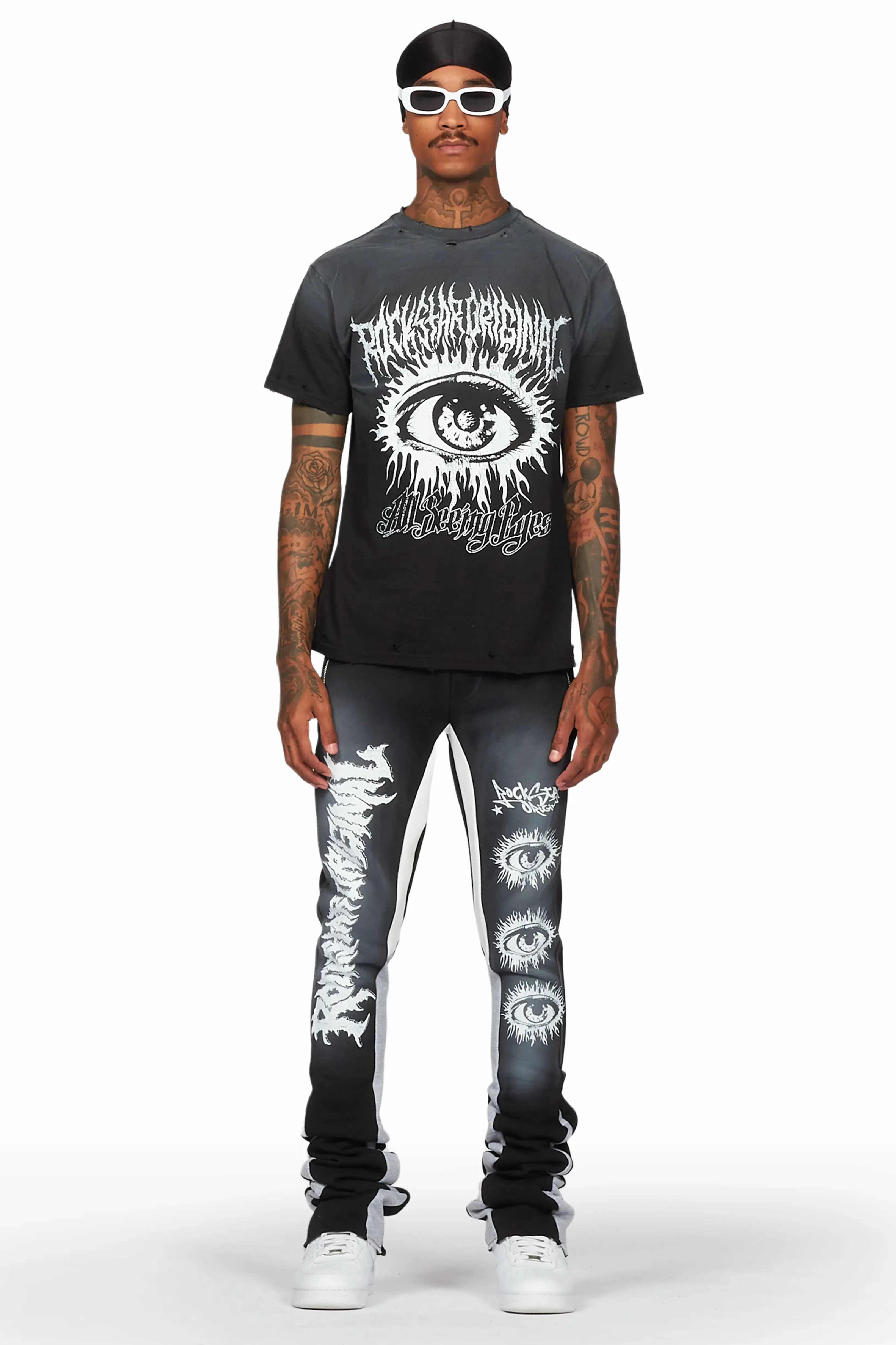 All Seeing Eyes Black T-Shirt/Super Stacked Flare Pant Set sold by Rockstar Original product image thumbnail 2