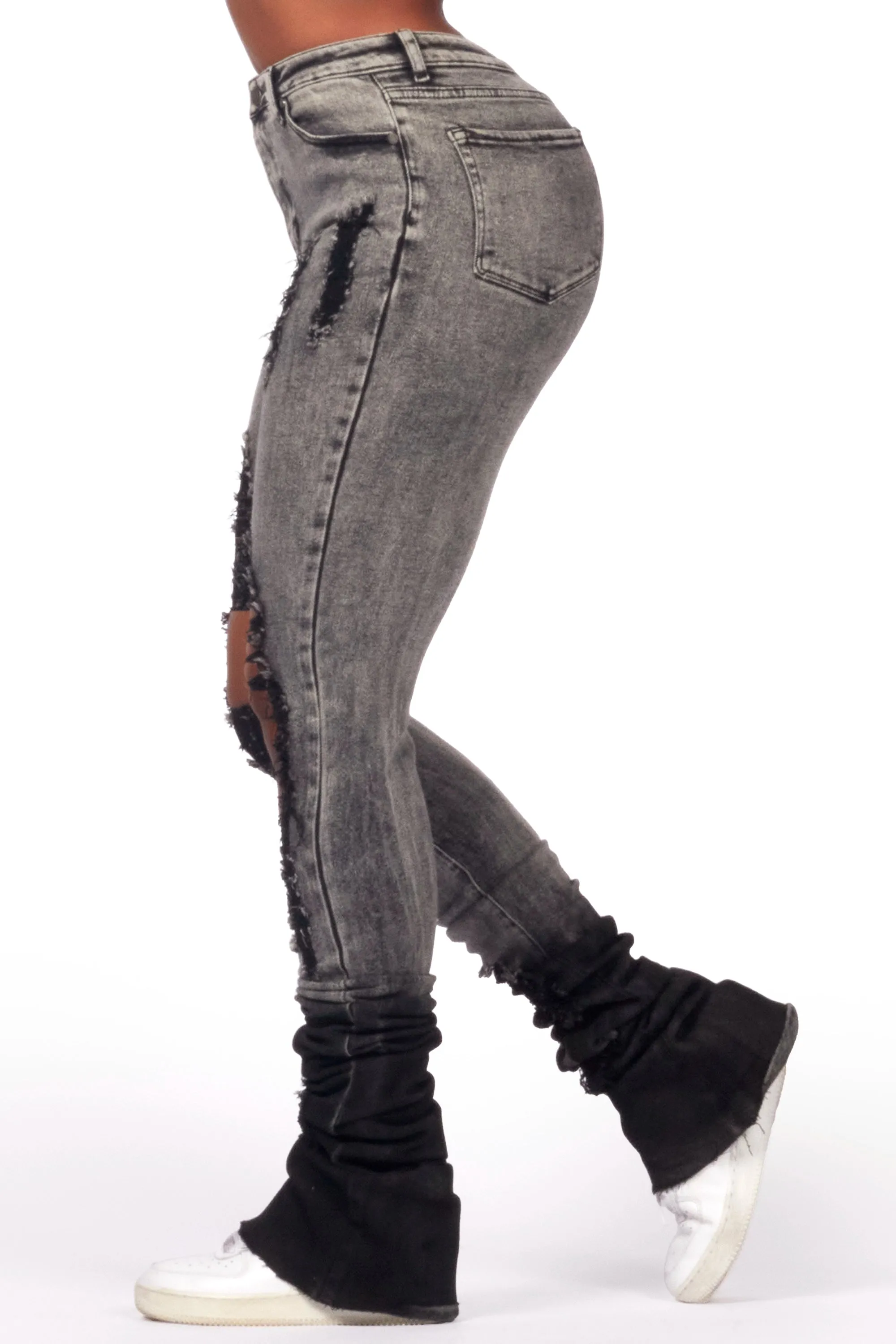 Shyanna Black Wash Distressed Super Stacked Jean sold by Rockstar Original product image thumbnail 4