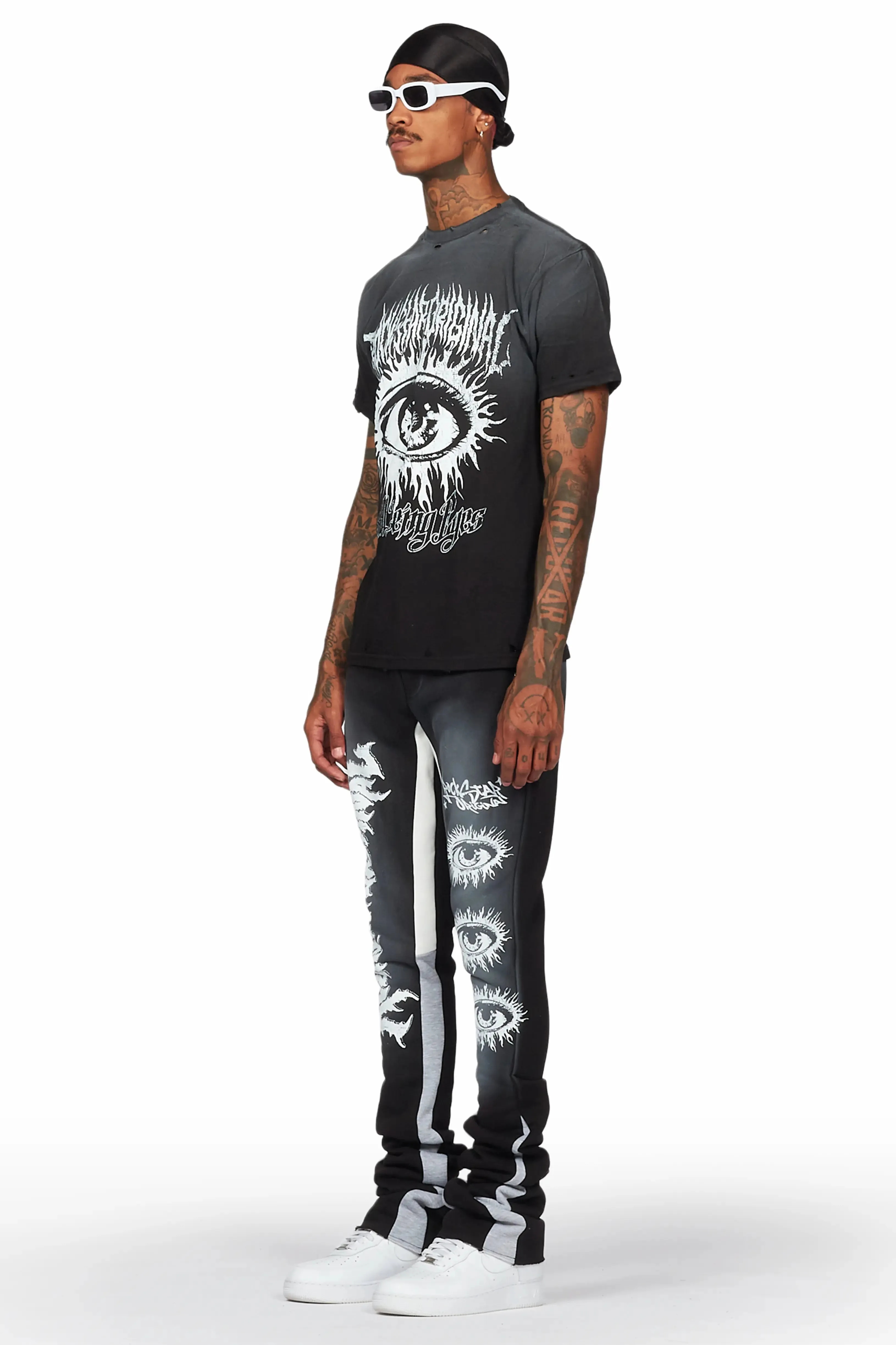 All Seeing Eyes Black T-Shirt/Super Stacked Flare Pant Set sold by Rockstar Original product image thumbnail 3