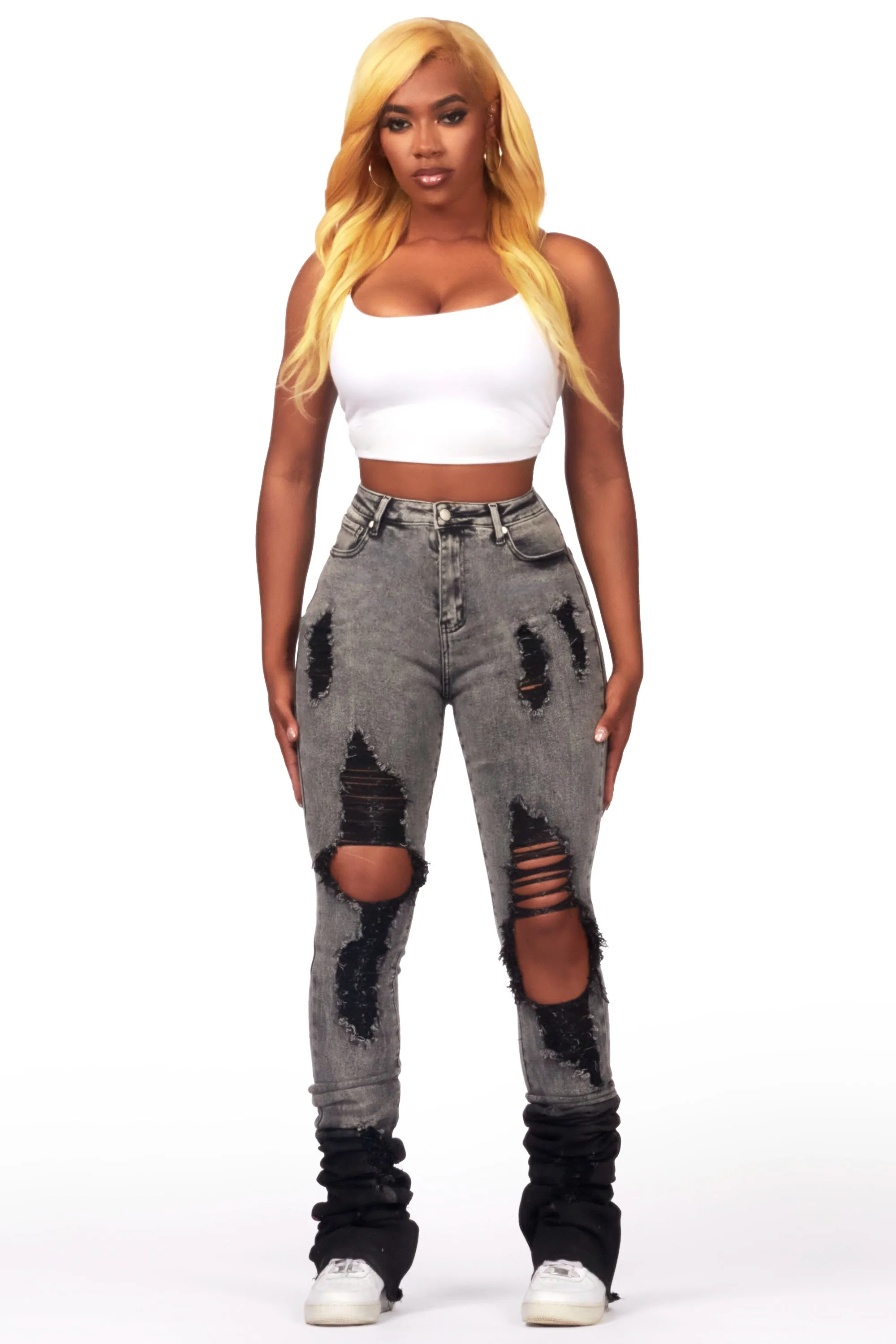 Shyanna Black Wash Distressed Super Stacked Jean sold by Rockstar Original product image thumbnail 3