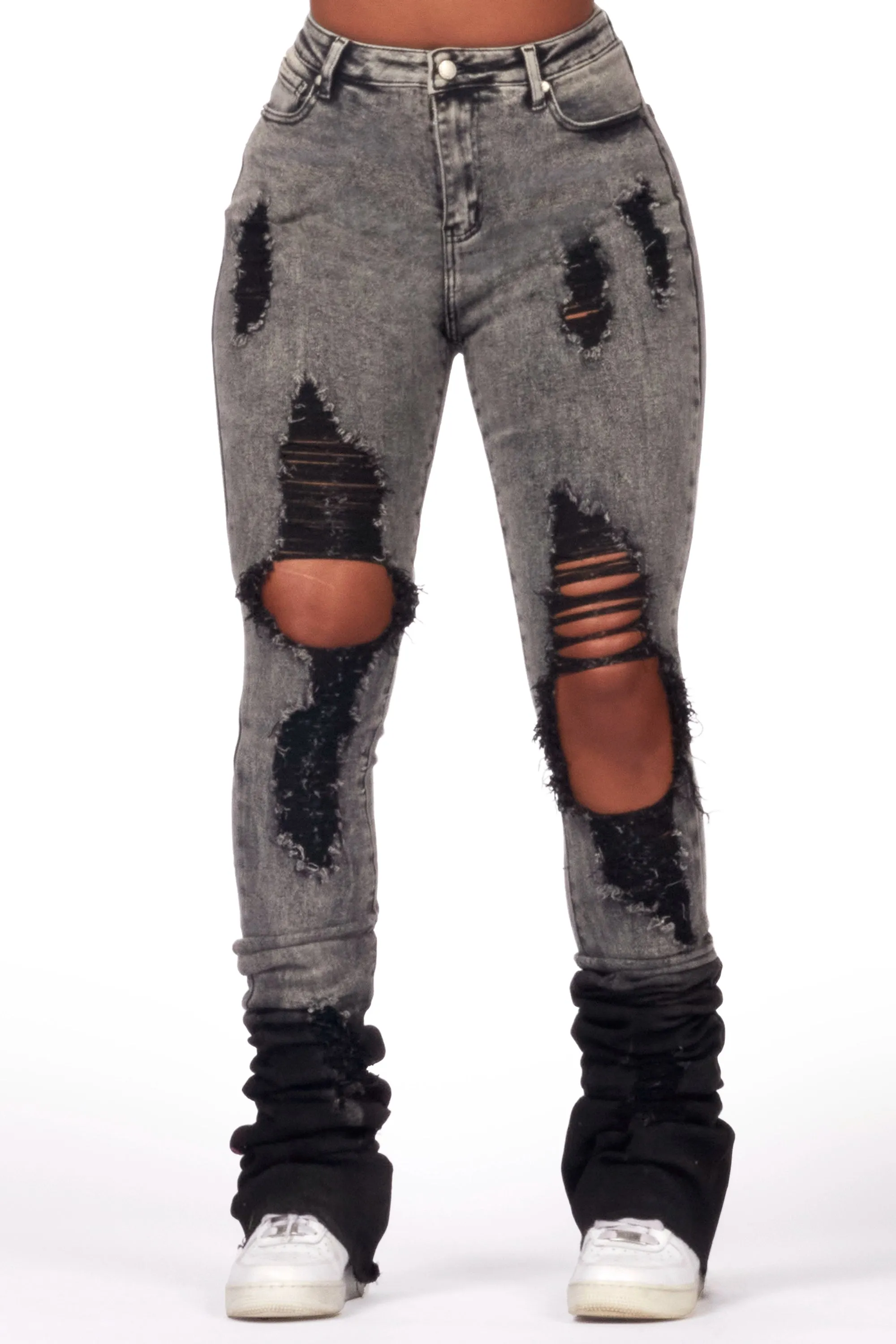 Shyanna Black Wash Distressed Super Stacked Jean sold by Rockstar Original