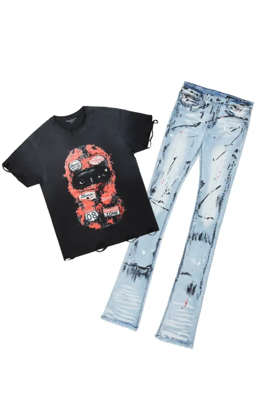 Lemar Black T-Shirt/Super Stacked Flare Jean Set sold by Rockstar Original