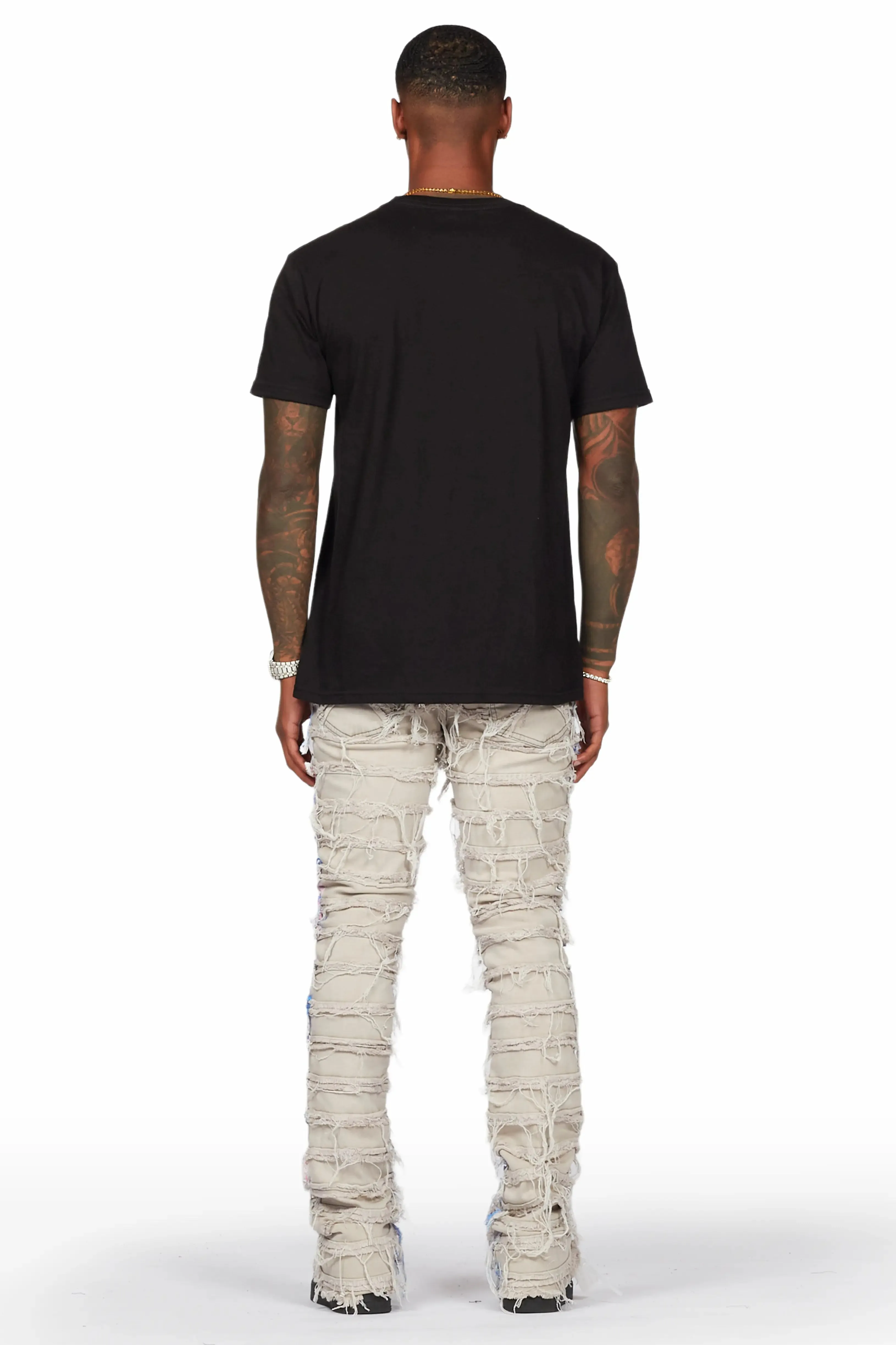 Qamar Pink/Blue Painter Stacked Flare Jean sold by Rockstar Original product image thumbnail 4