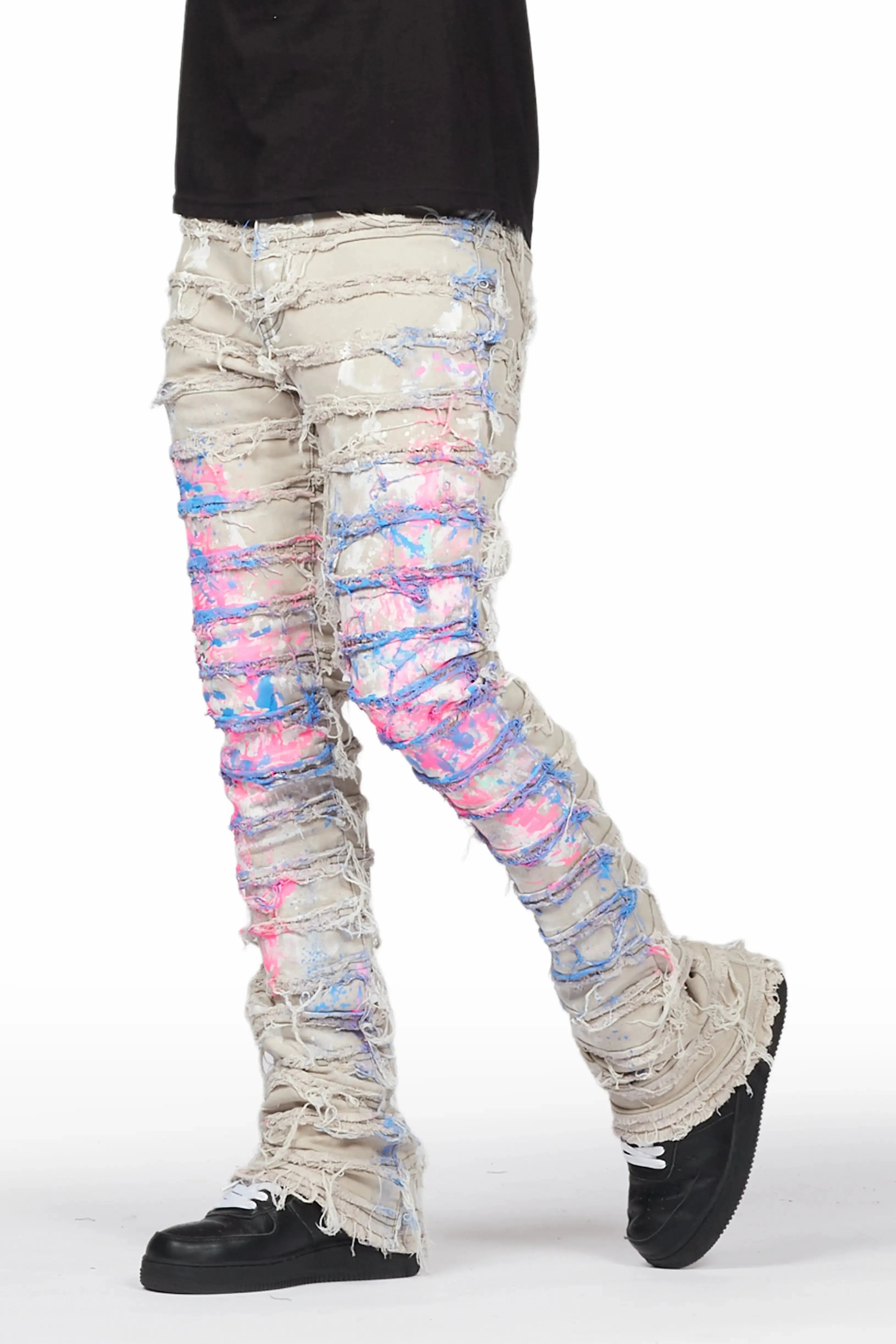 Qamar Pink/Blue Painter Stacked Flare Jean sold by Rockstar Original