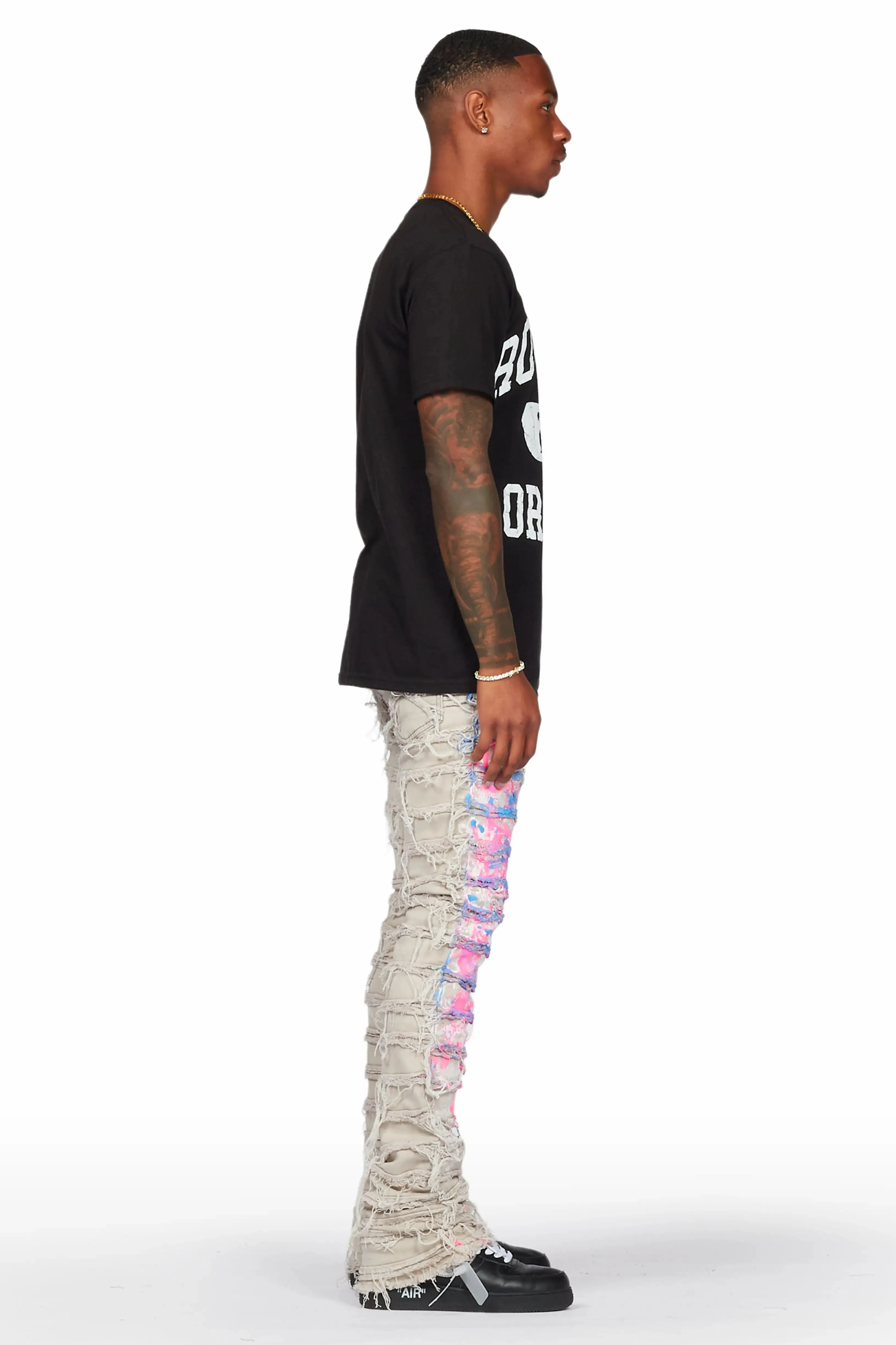 Qamar Pink/Blue Painter Stacked Flare Jean sold by Rockstar Original product image thumbnail 3