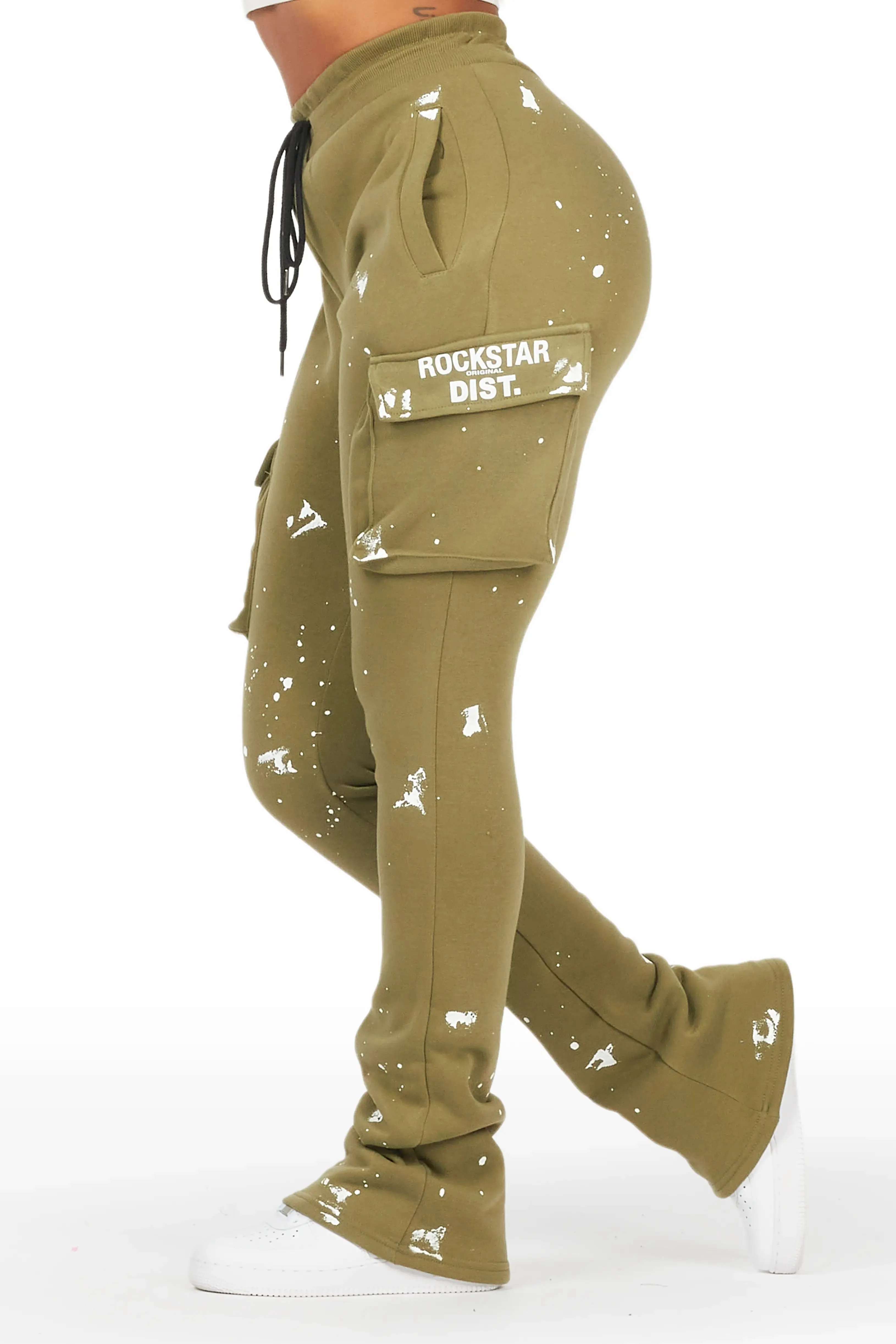 Antonia Olive Cargo Stacked Track Pant sold by Rockstar Original