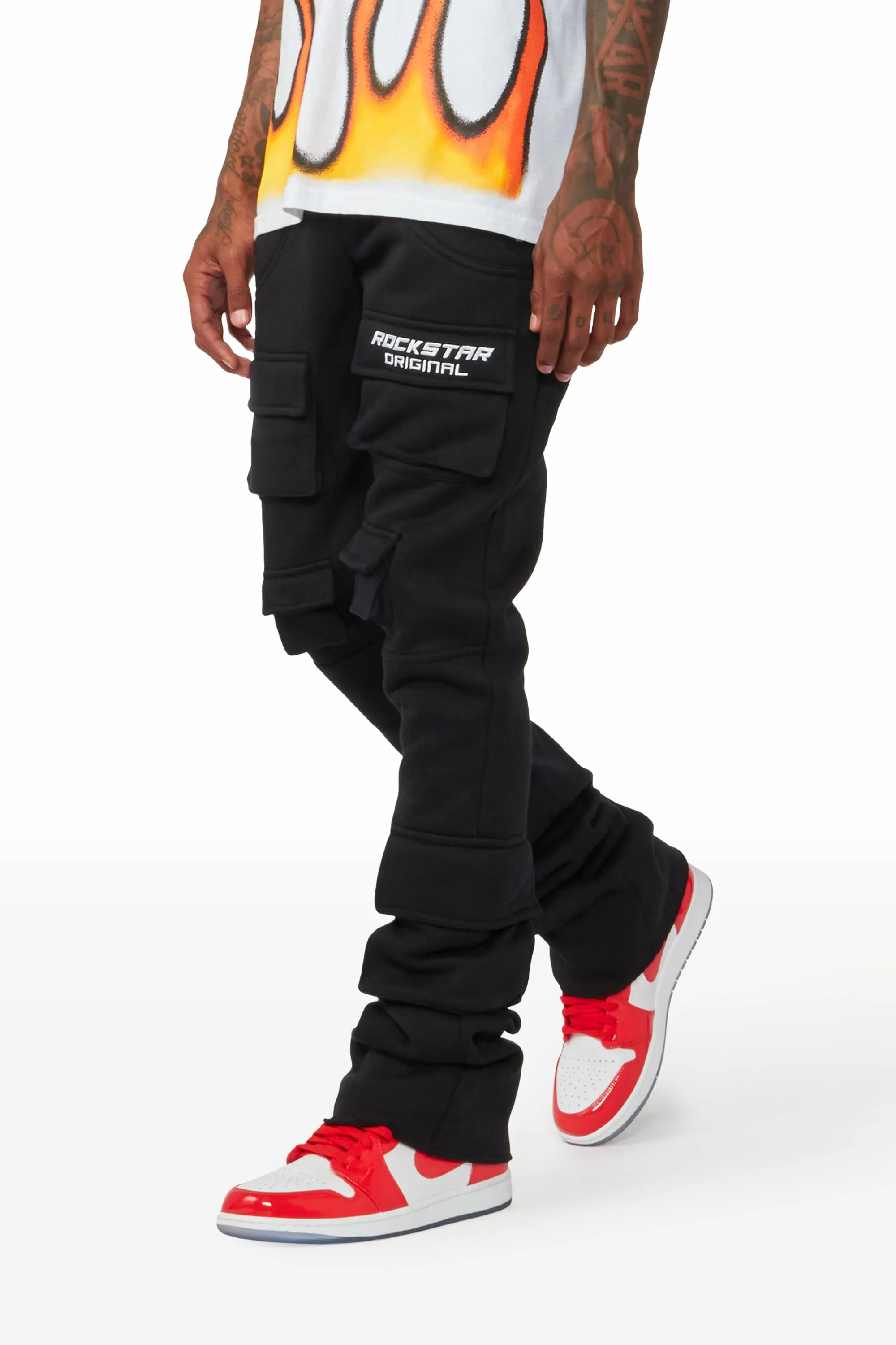 Connor Black Stacked Flare Track Pant sold by Rockstar Original