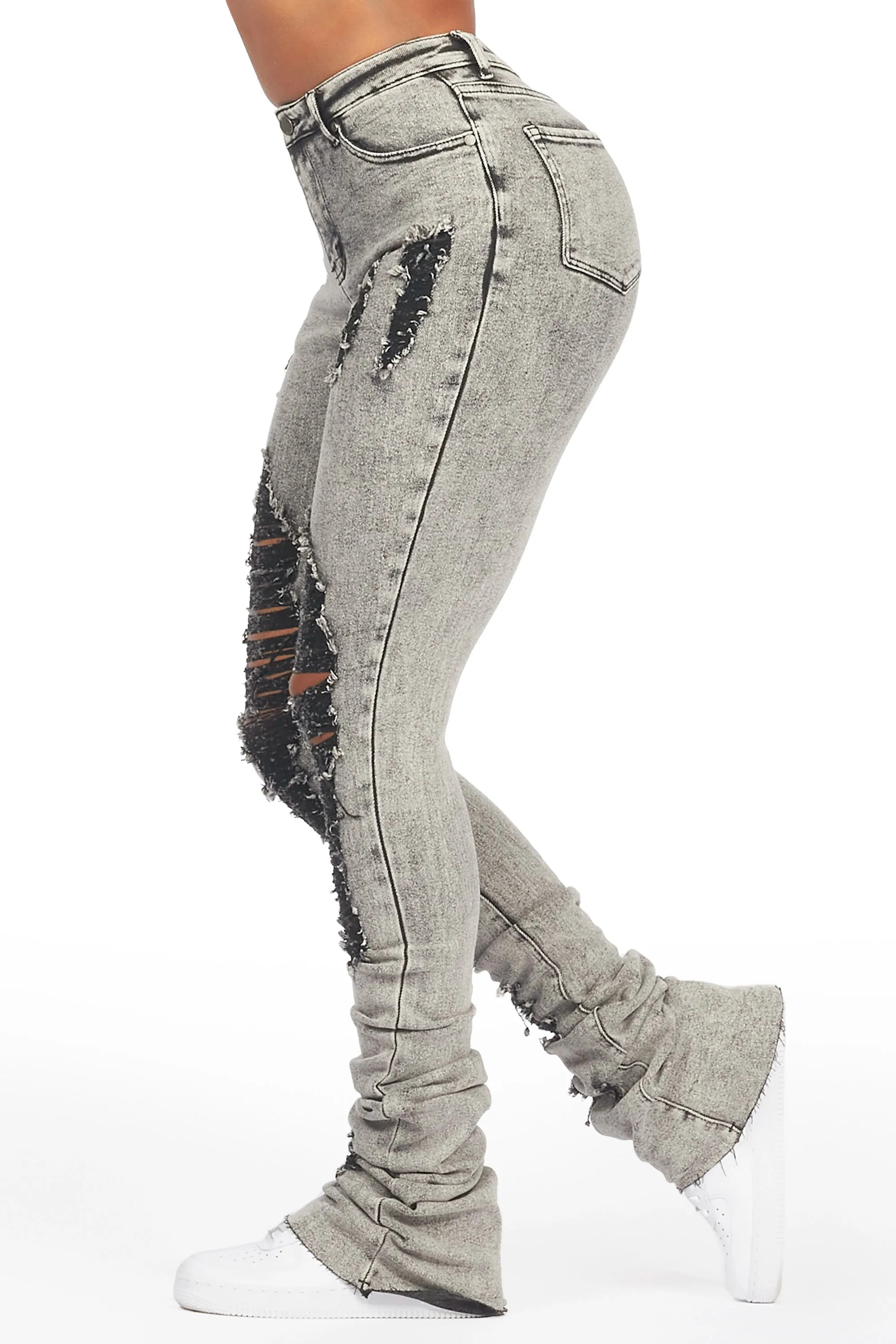 Got A Crush Grey Wash Distressed Super Stacked Jean sold by Rockstar Original product image thumbnail 4