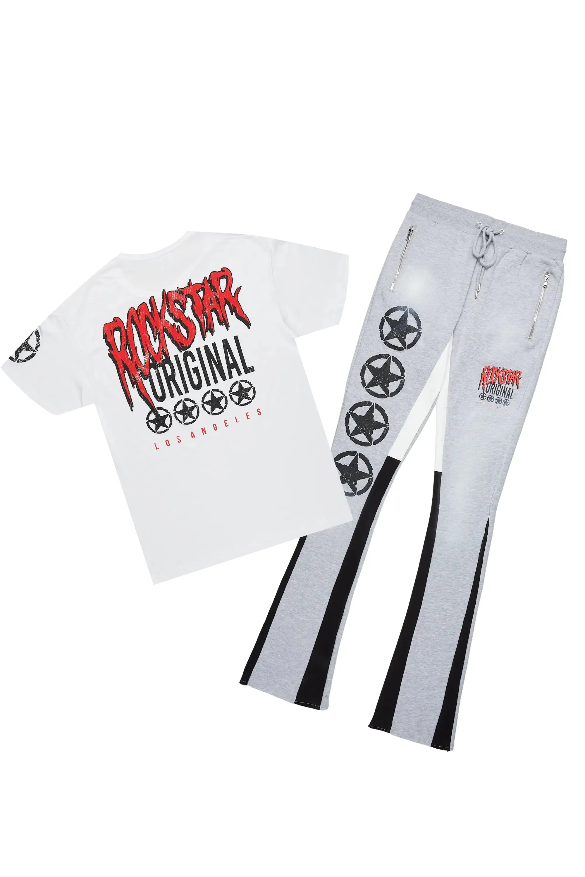 Wizzurd White/Grey T-Shirt/Stacked Flare Pant Set sold by Rockstar Original