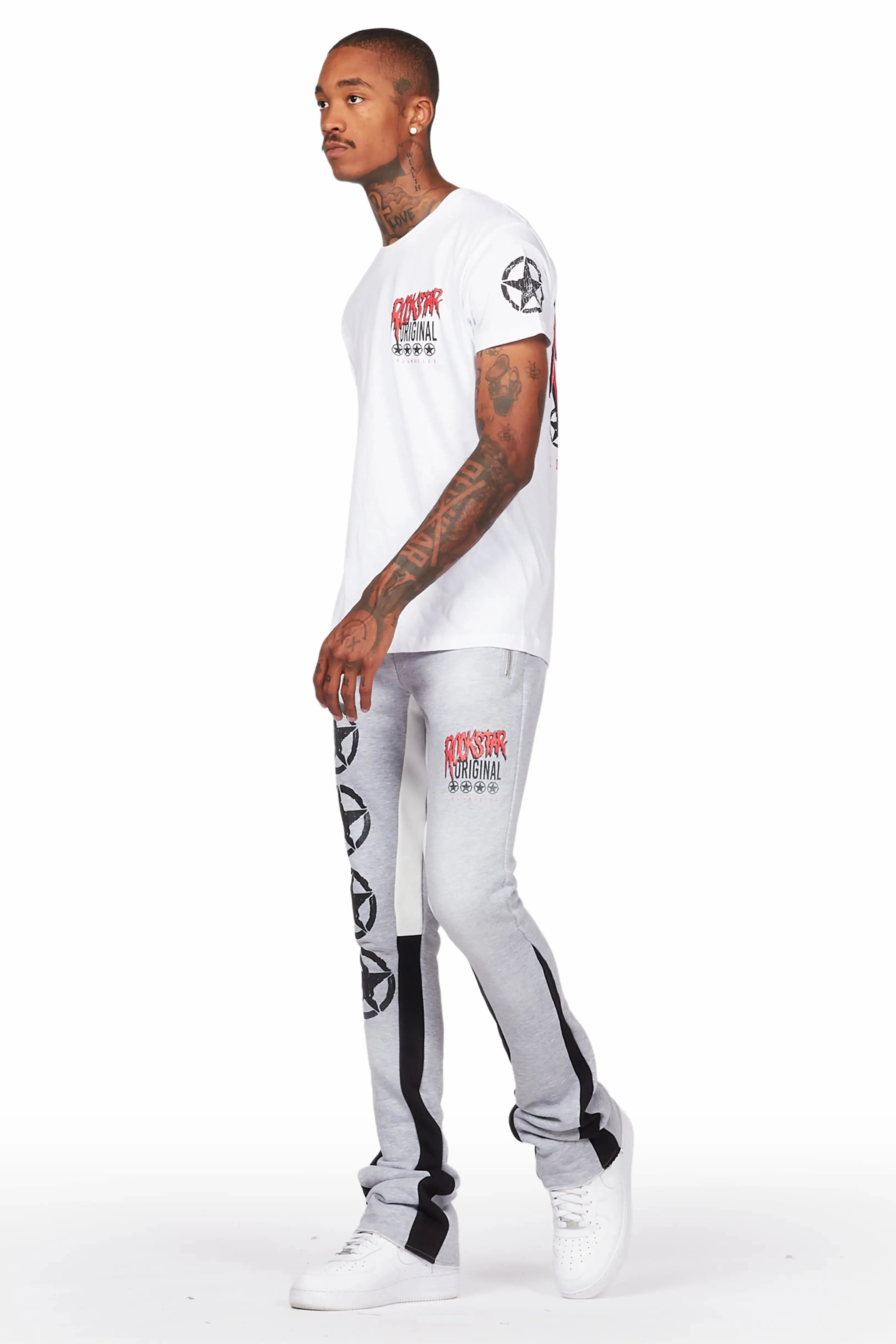 Wizzurd White/Grey T-Shirt/Stacked Flare Pant Set sold by Rockstar Original product image thumbnail 5