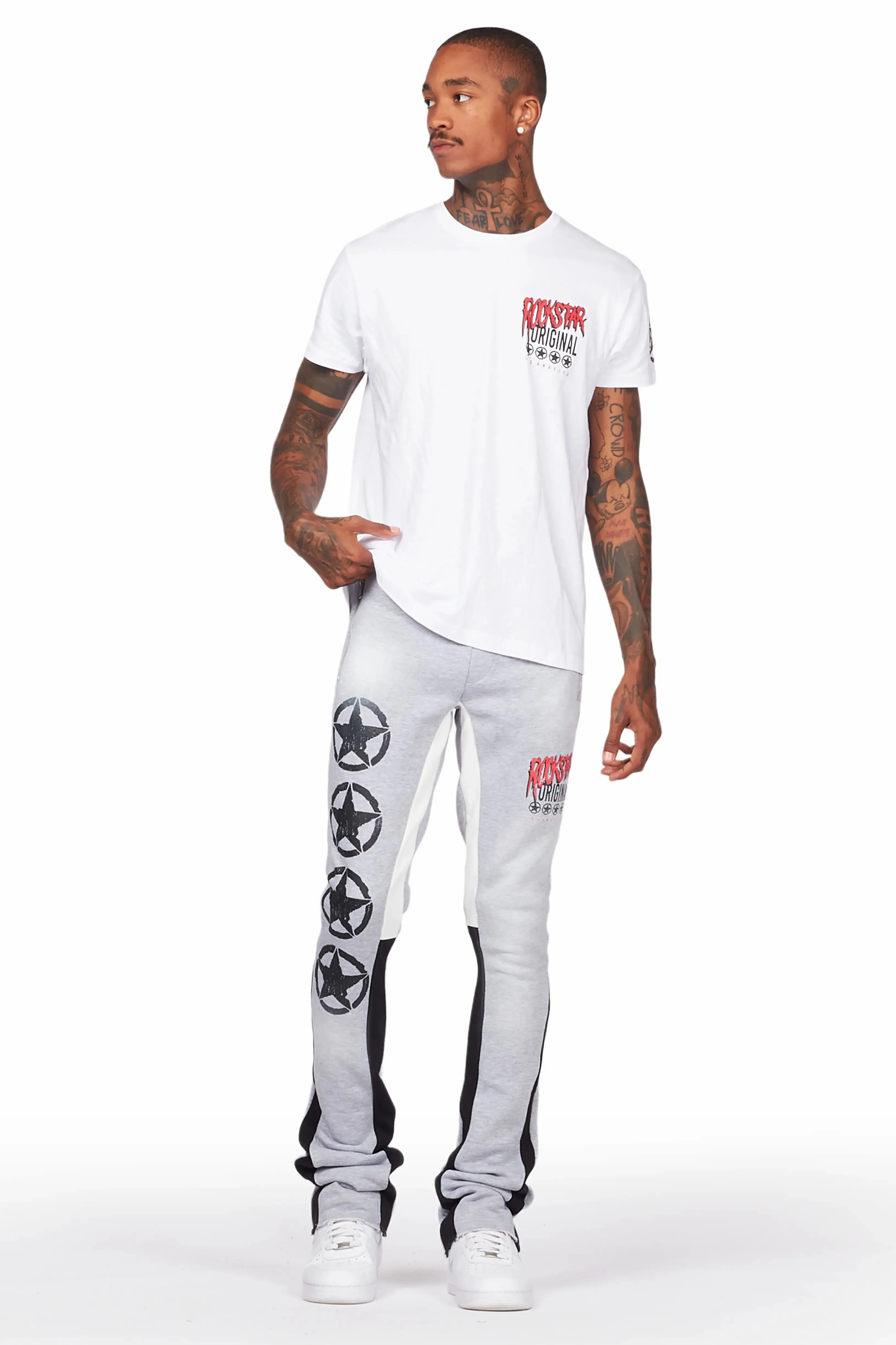 Wizzurd White/Grey T-Shirt/Stacked Flare Pant Set sold by Rockstar Original product image thumbnail 2