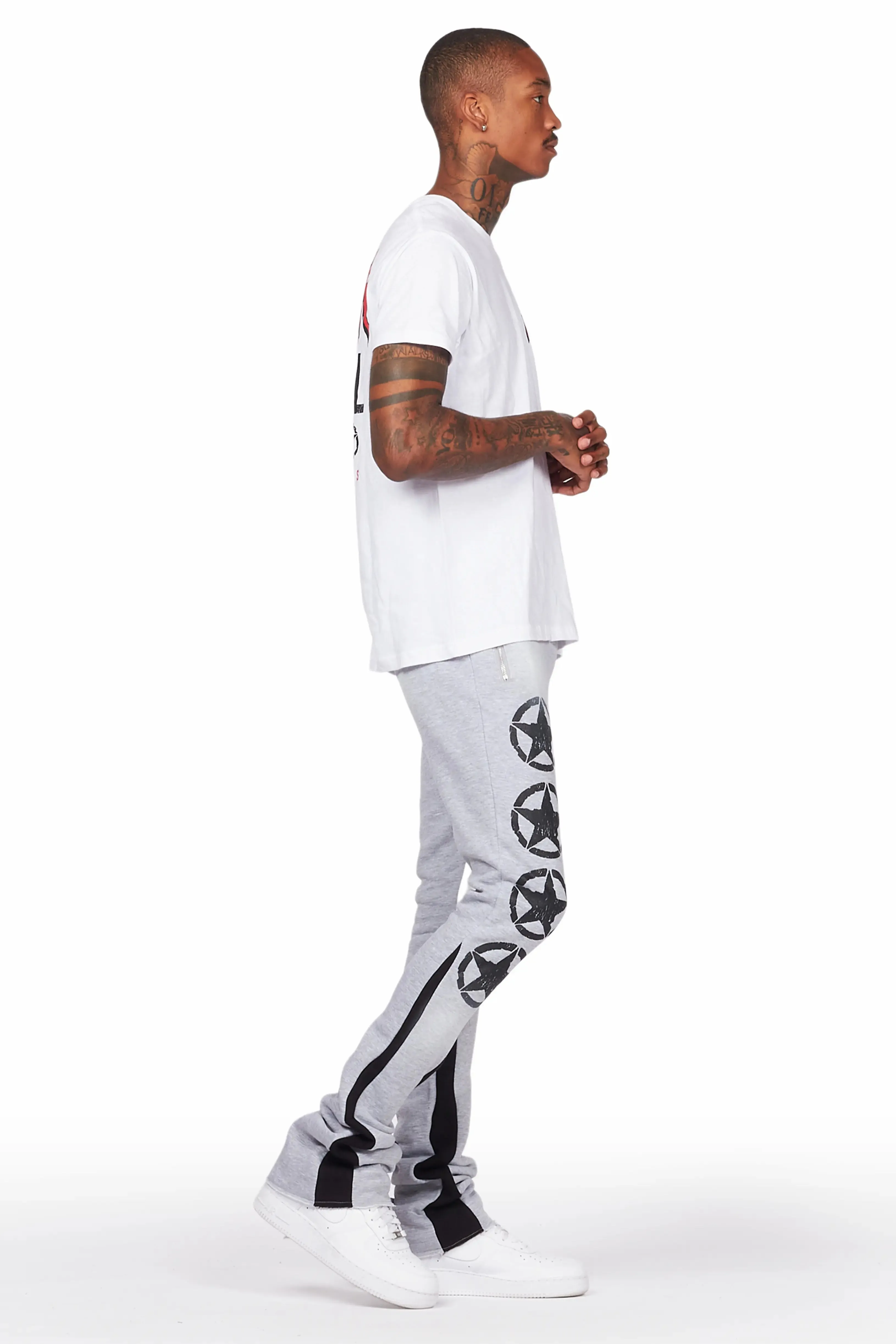 Wizzurd White/Grey T-Shirt/Stacked Flare Pant Set sold by Rockstar Original product image thumbnail 3