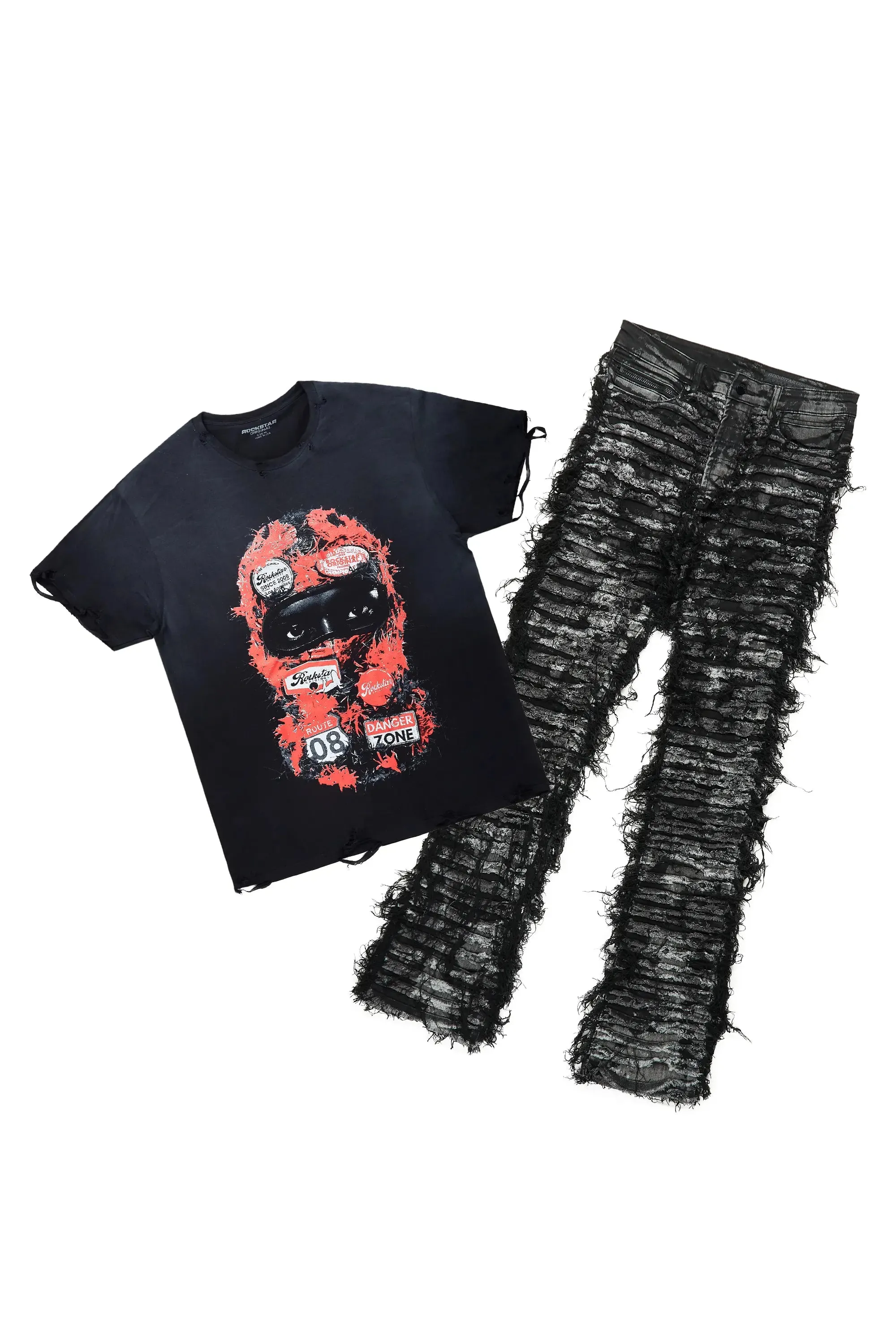 Lamar Black Oversized T-Shirt & Bossko Stacked Flare Jean Bundle sold by Rockstar Original