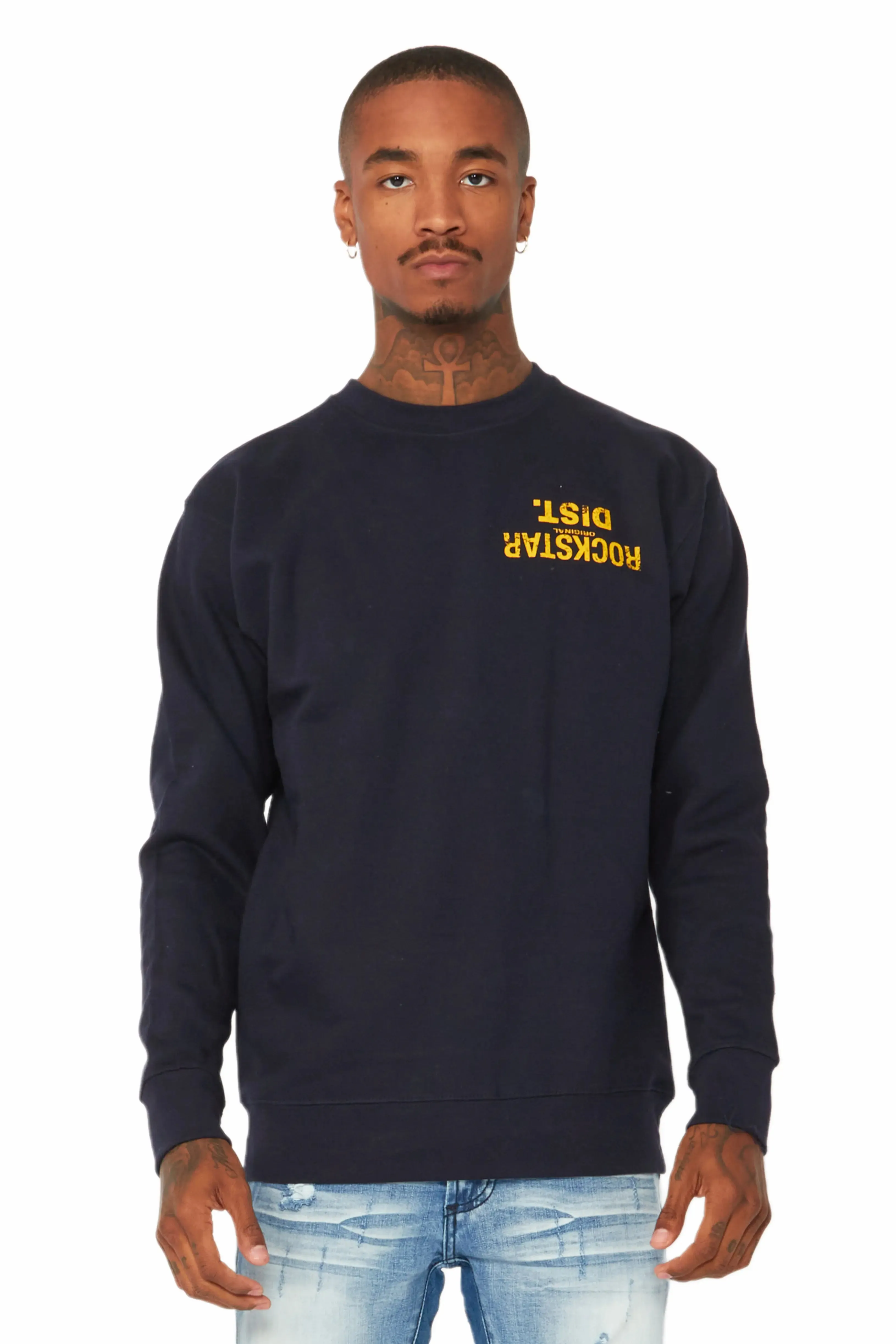 Dist. Town Navy/Yellow Graphic Crewneck sold by Rockstar Original