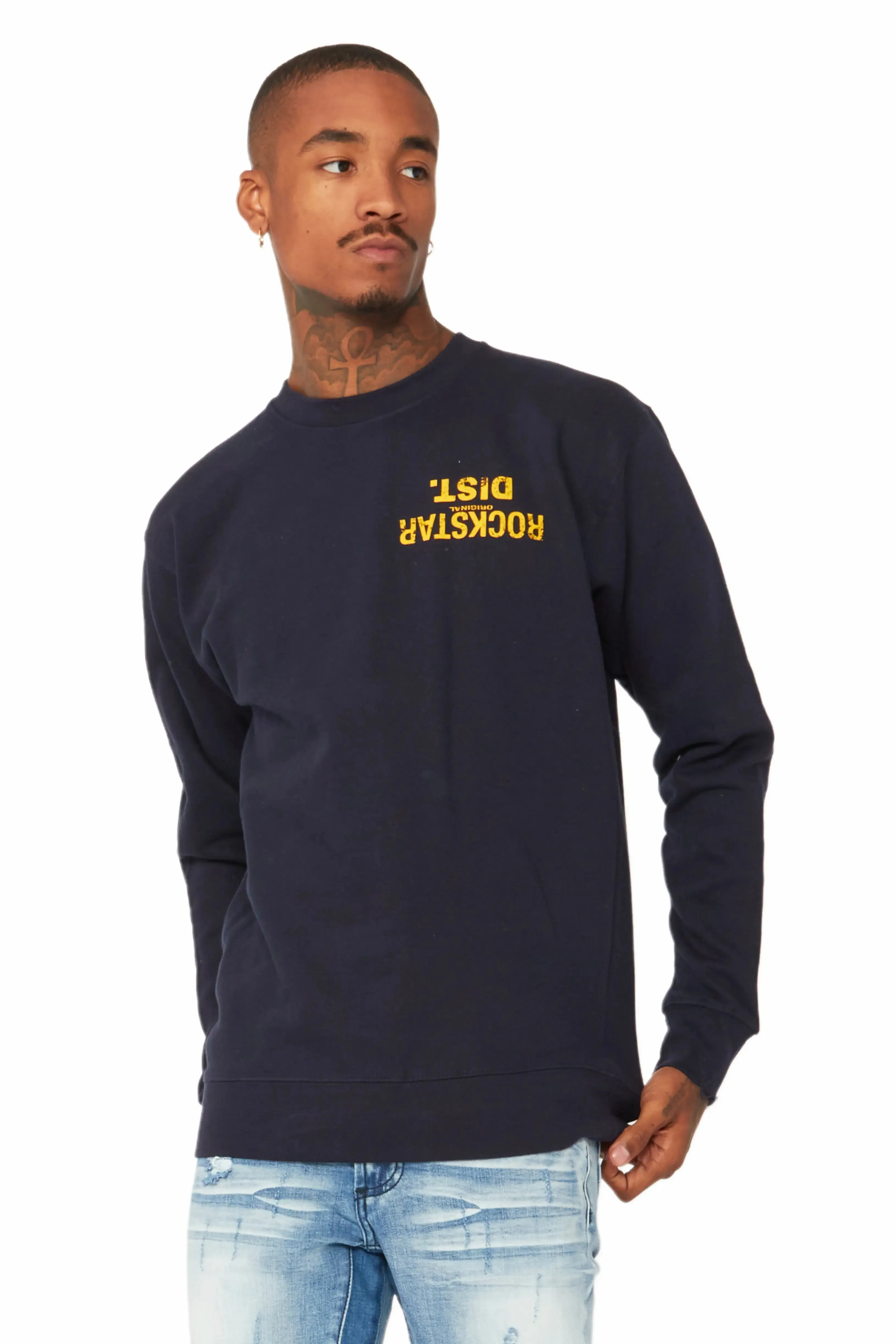 Dist. Town Navy/Yellow Graphic Crewneck sold by Rockstar Original product image thumbnail 4
