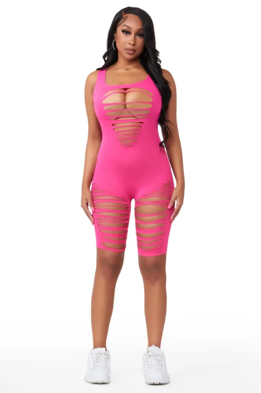 Cut My Heart Into Pieces Fuchsia Slashed Romper sold by Rockstar Original