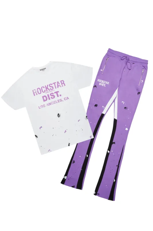 Scottie Purple/White T-Shirt/Super Stacked Flare Track Pant Set sold by Rockstar Original