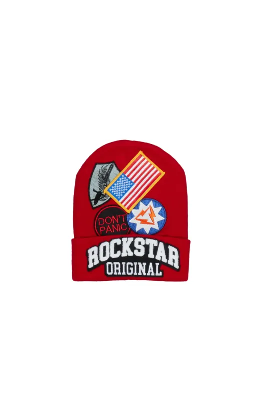 Egan Red Patchwork Beanie sold by Rockstar Original