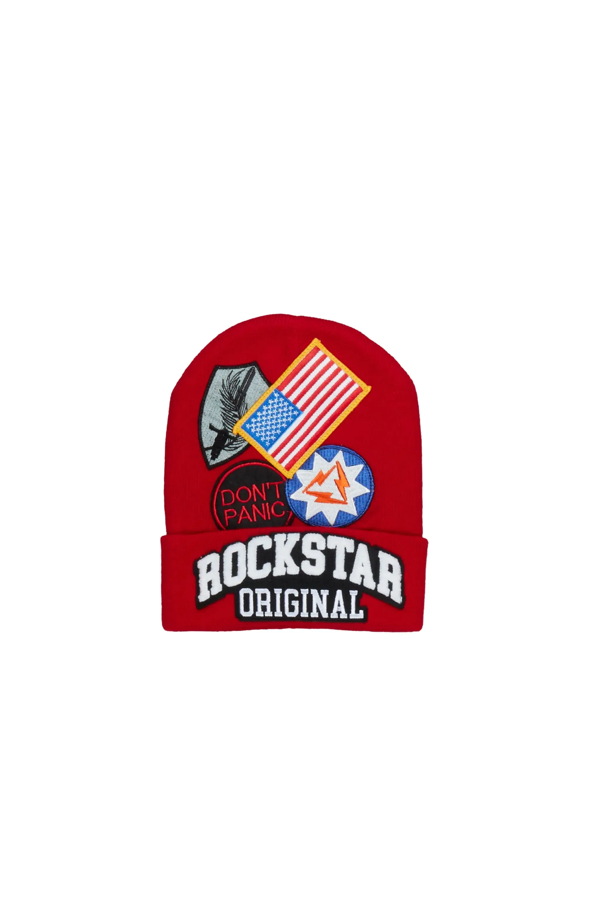 Egan Red Patchwork Beanie sold by Rockstar Original
