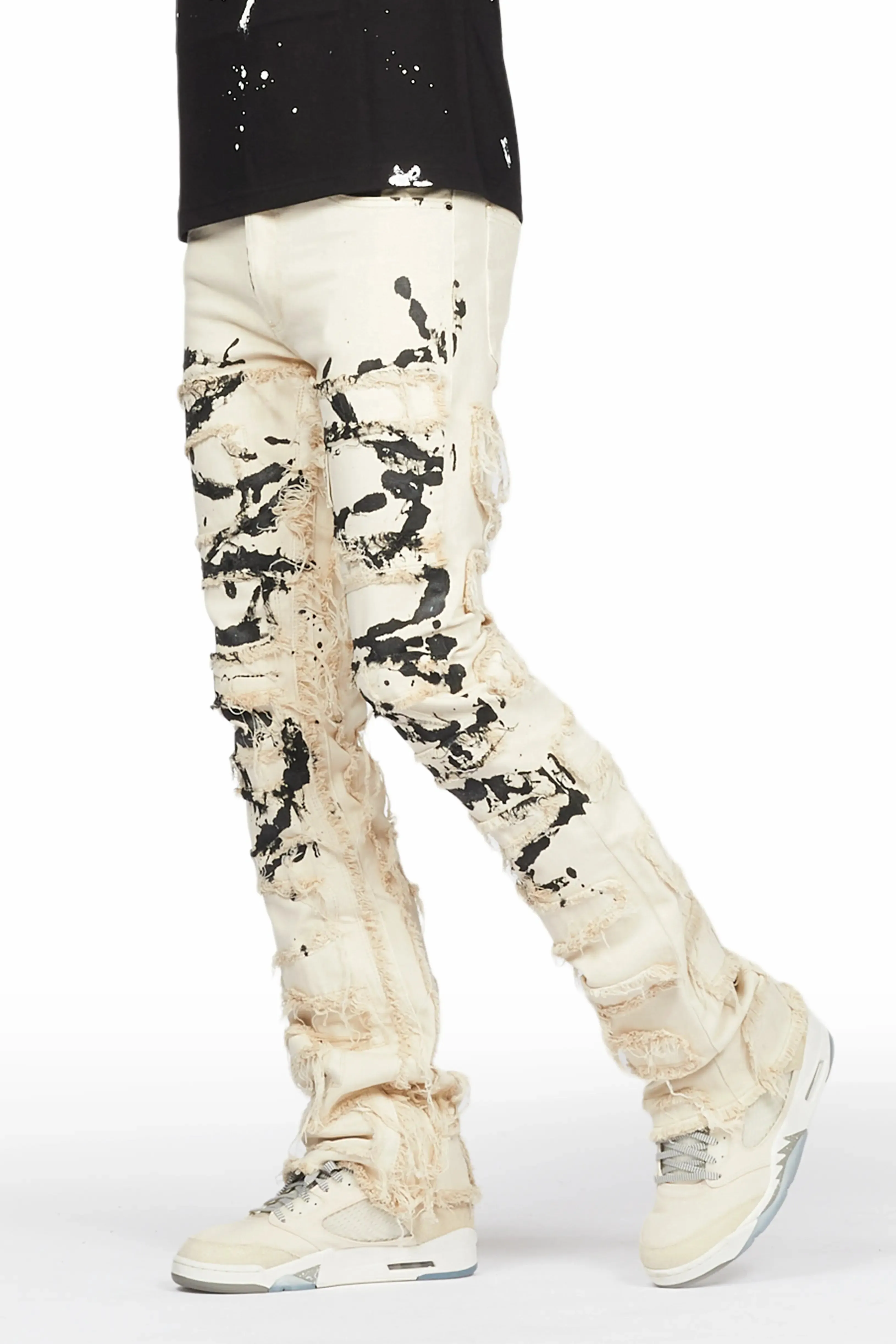 Kaito Beige Painter Stacked Flare Jean sold by Rockstar Original