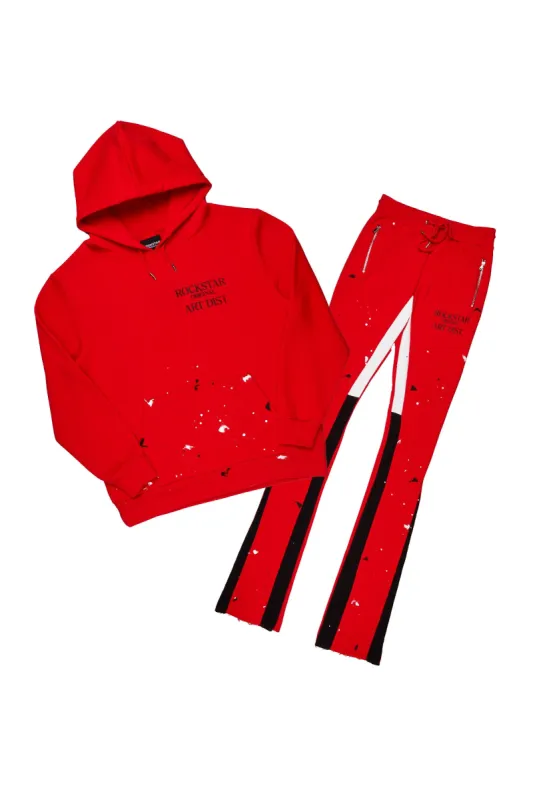 Jaco Red Hoodie/Super Stacked Flare Pant Track Set sold by Rockstar Original