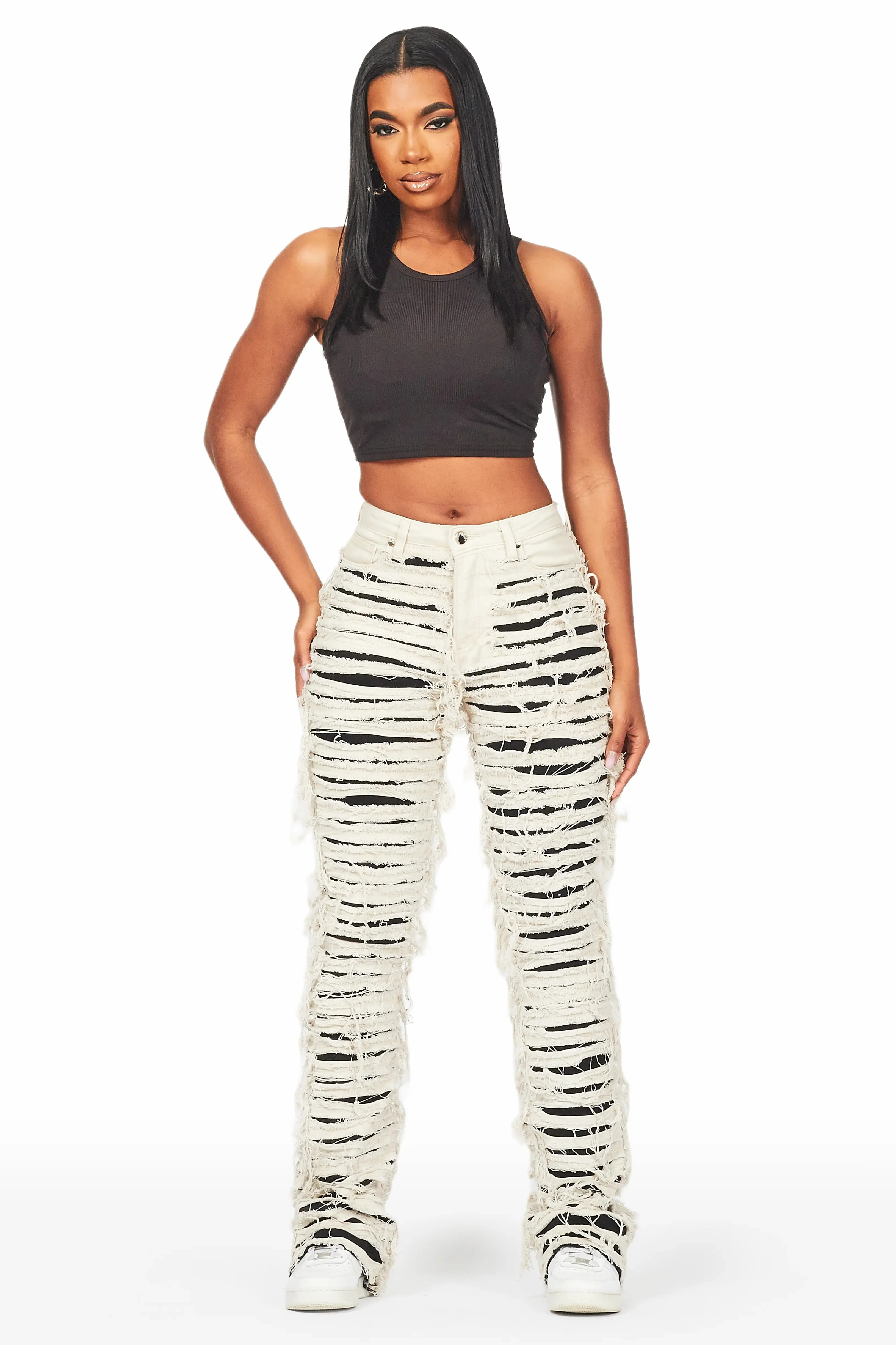 Melany Beige/Black Stacked Flared Jean sold by Rockstar Original product image thumbnail 3