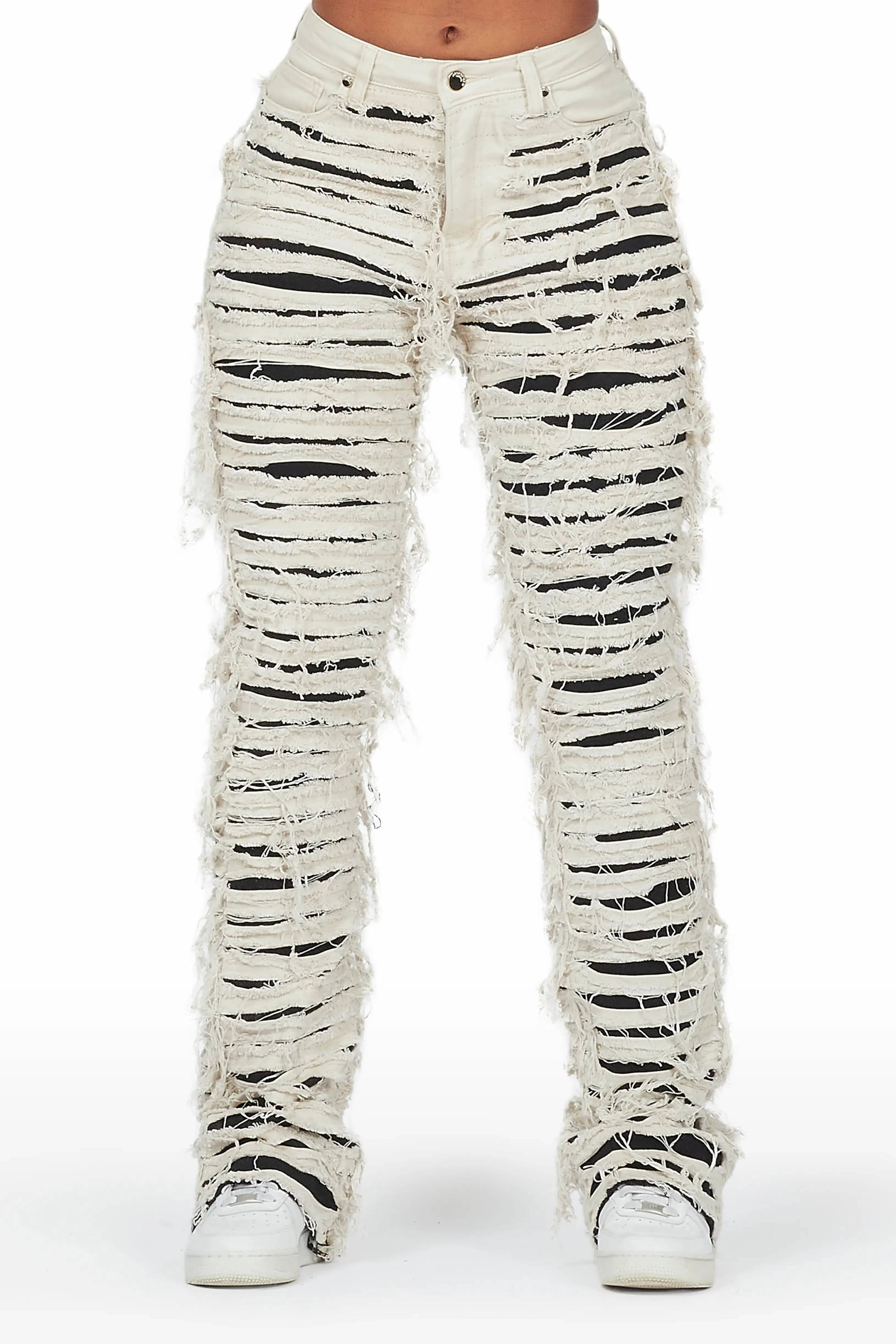 Melany Beige/Black Stacked Flared Jean sold by Rockstar Original