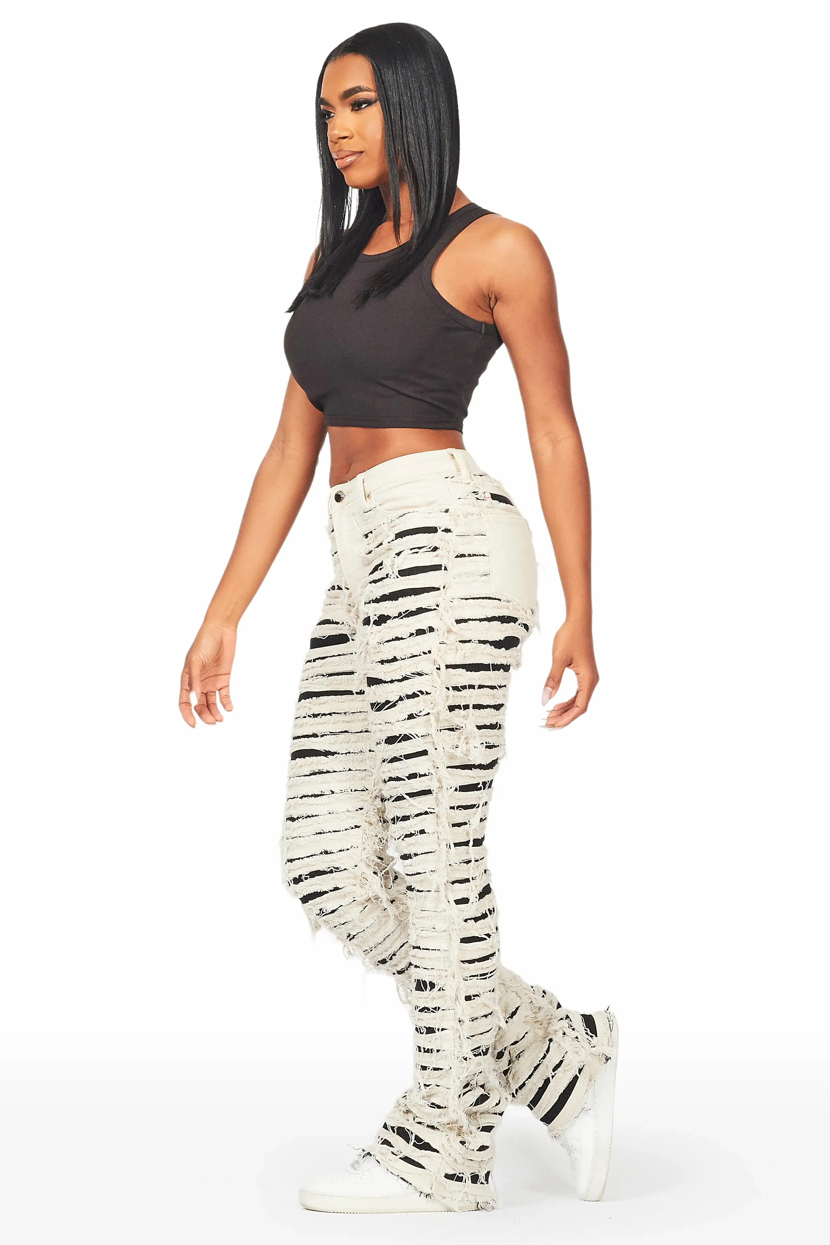Melany Beige/Black Stacked Flared Jean sold by Rockstar Original product image thumbnail 4