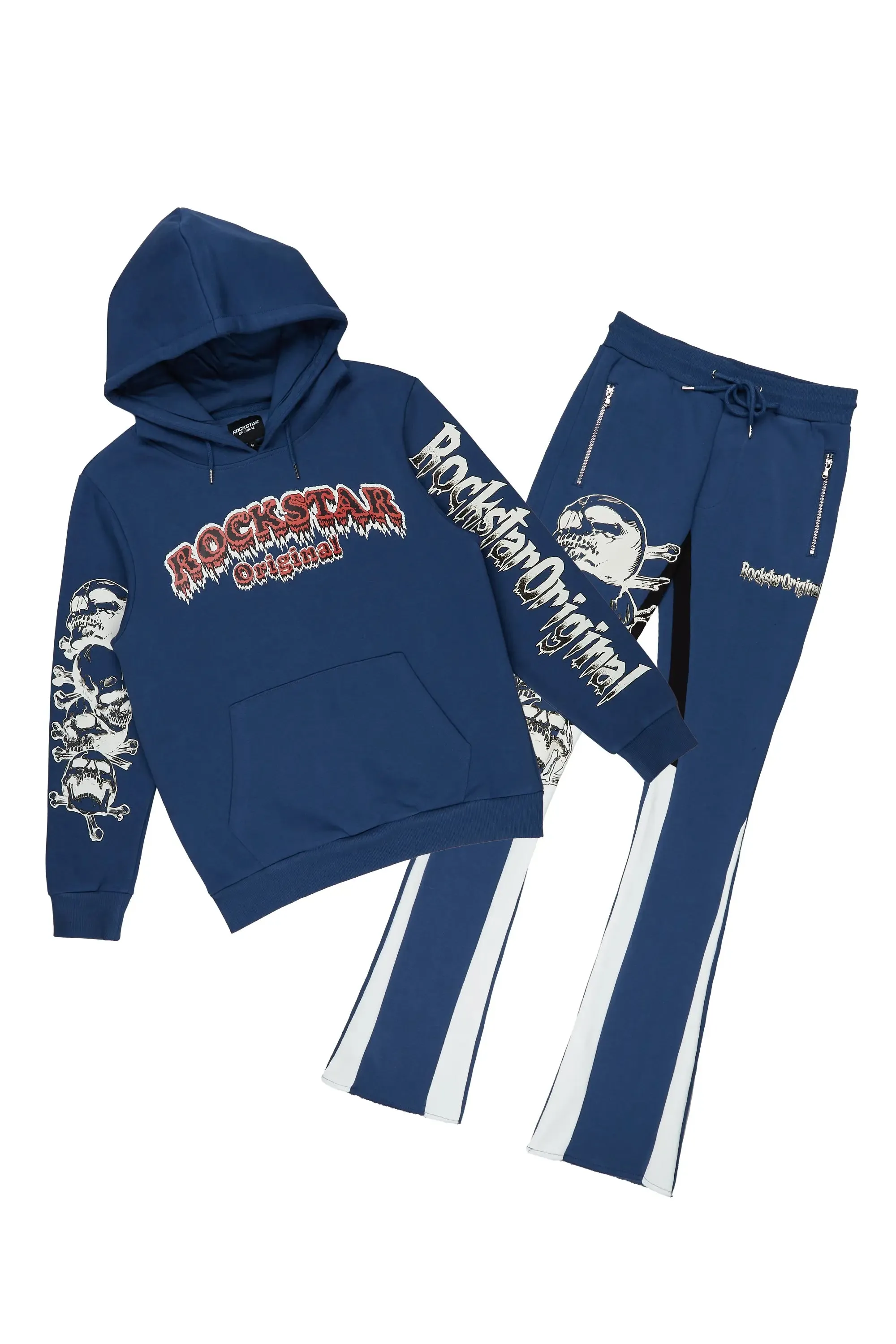 Tabor Navy Graphic Hoodie/Stacked Flare Pant Track Set sold by Rockstar Original product image thumbnail 2