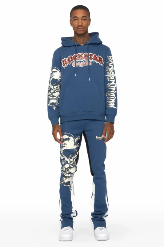 Tabor Navy Graphic Hoodie/Stacked Flare Pant Track Set sold by Rockstar Original