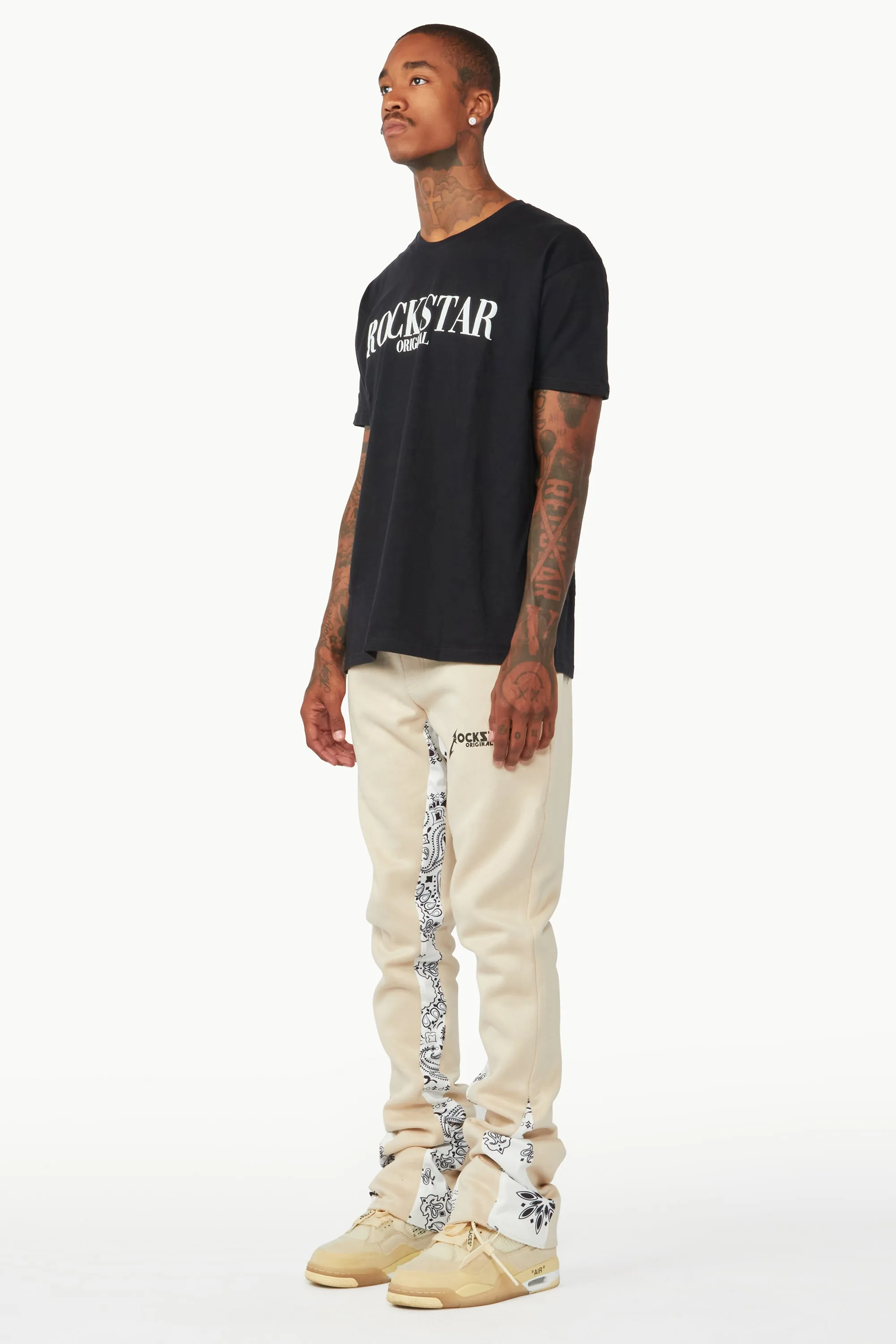 Everest Beige/Bandana White Stacked Flare Track Pant sold by Rockstar Original product image thumbnail 3
