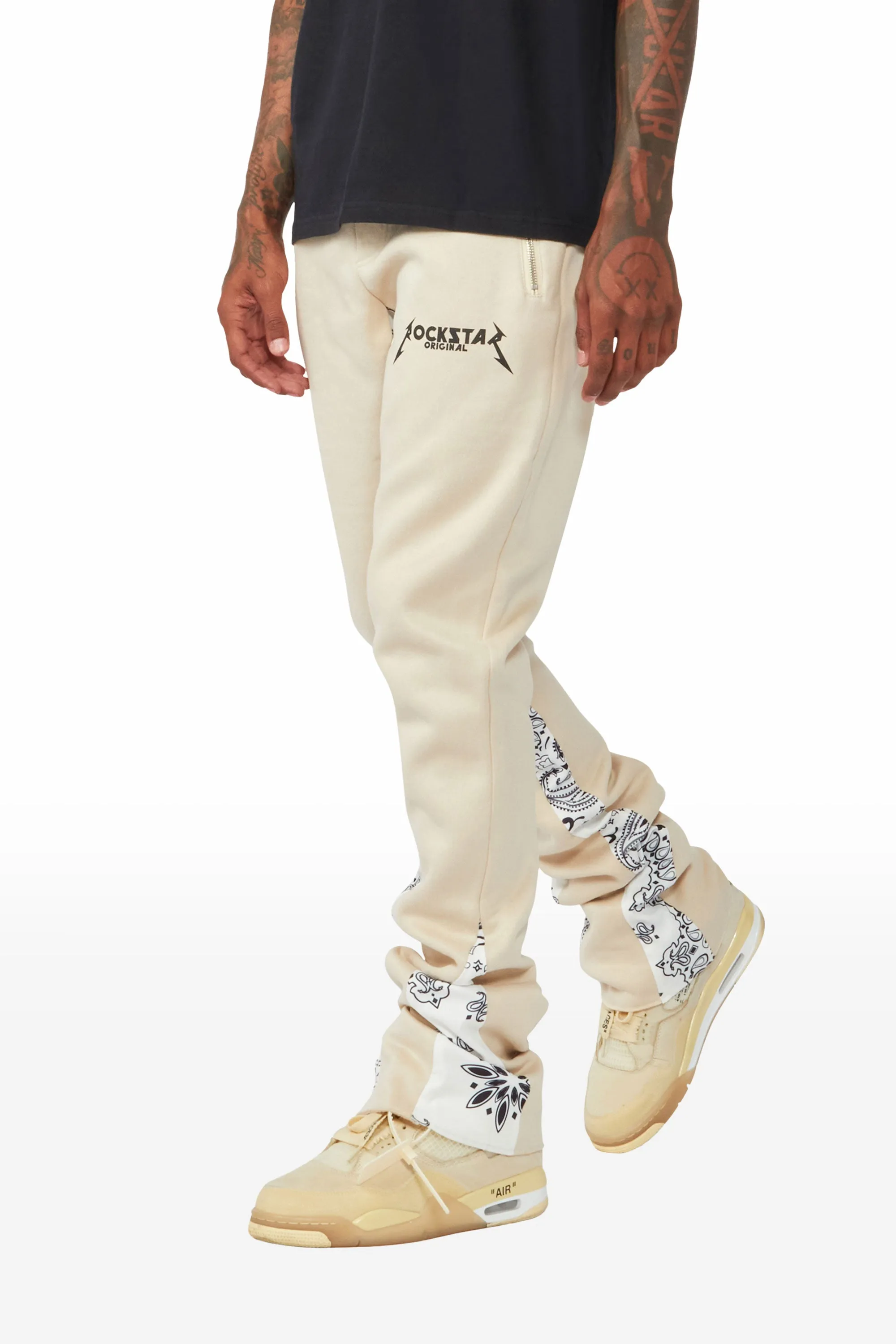 Everest Beige/Bandana White Stacked Flare Track Pant sold by Rockstar Original