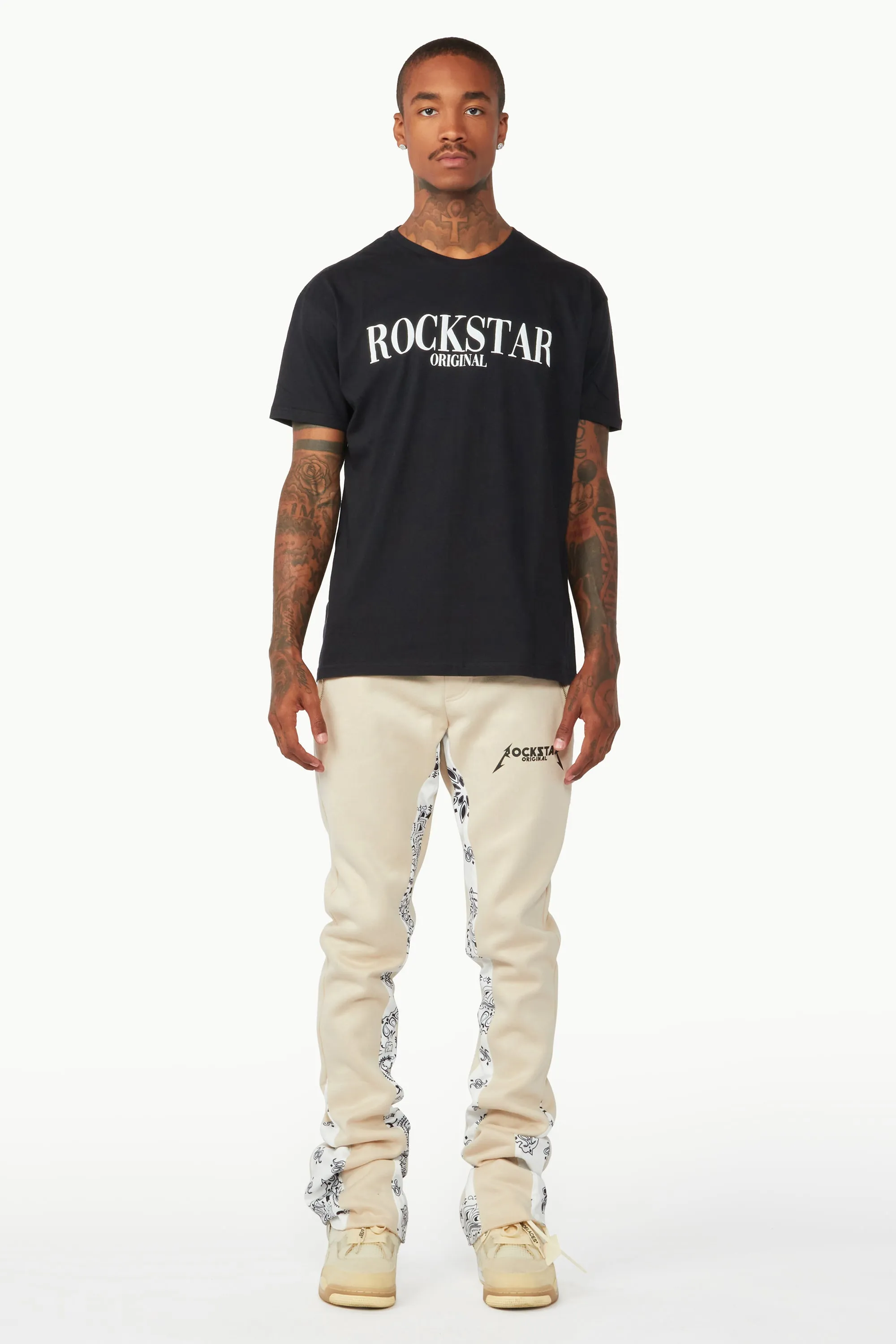 Everest Beige/Bandana White Stacked Flare Track Pant sold by Rockstar Original product image thumbnail 2