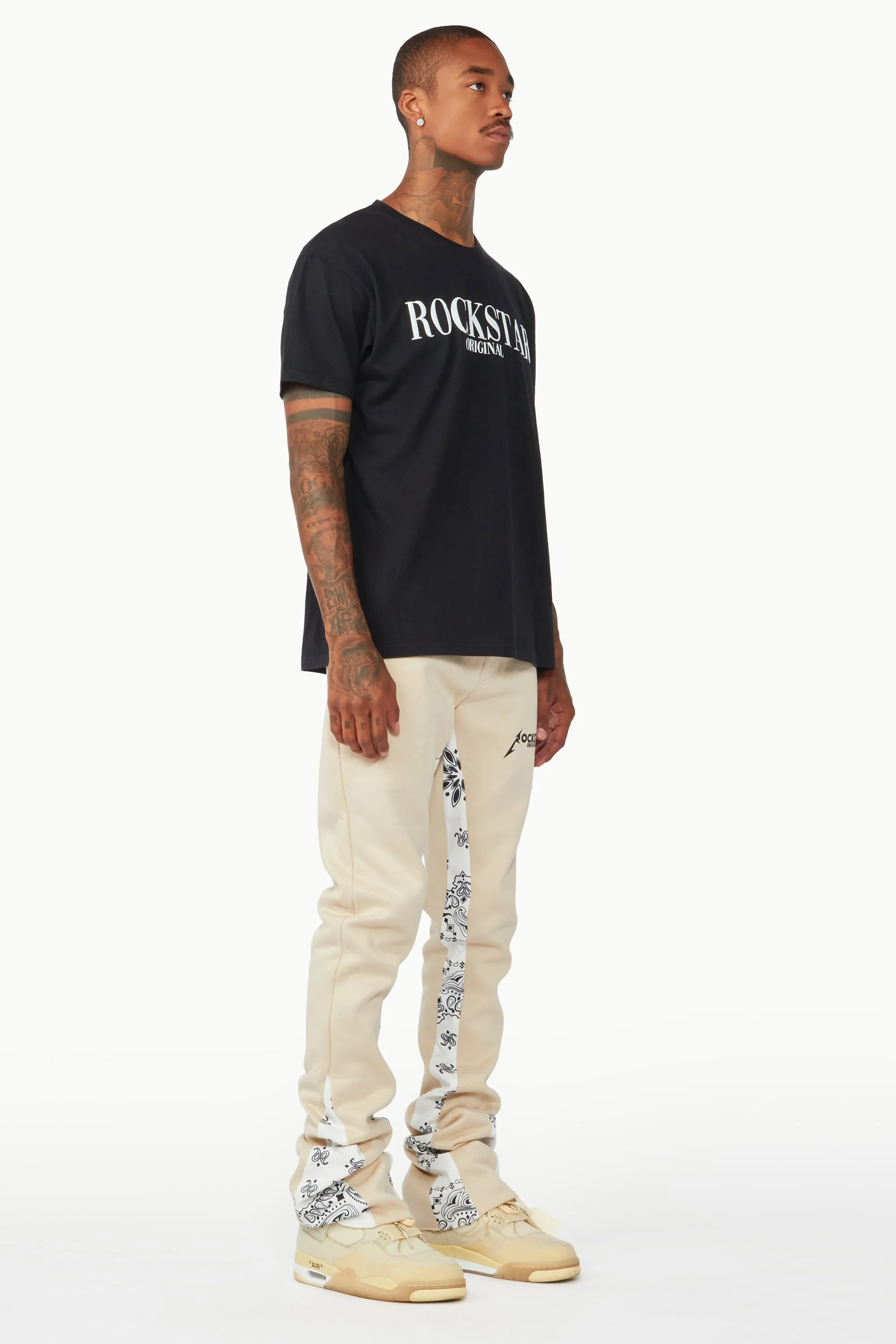 Everest Beige/Bandana White Stacked Flare Track Pant sold by Rockstar Original product image thumbnail 4