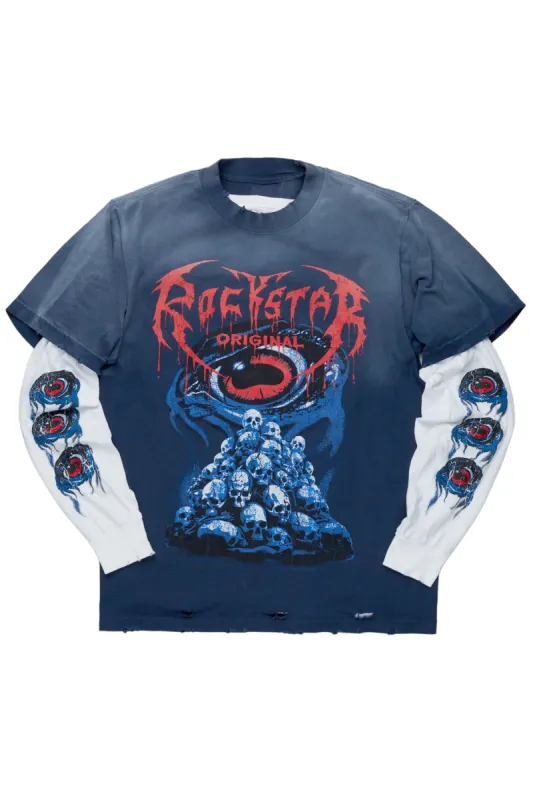 Vicious Navy Double Layer Long Sleeve Graphic T-Shirt sold by Rockstar Original