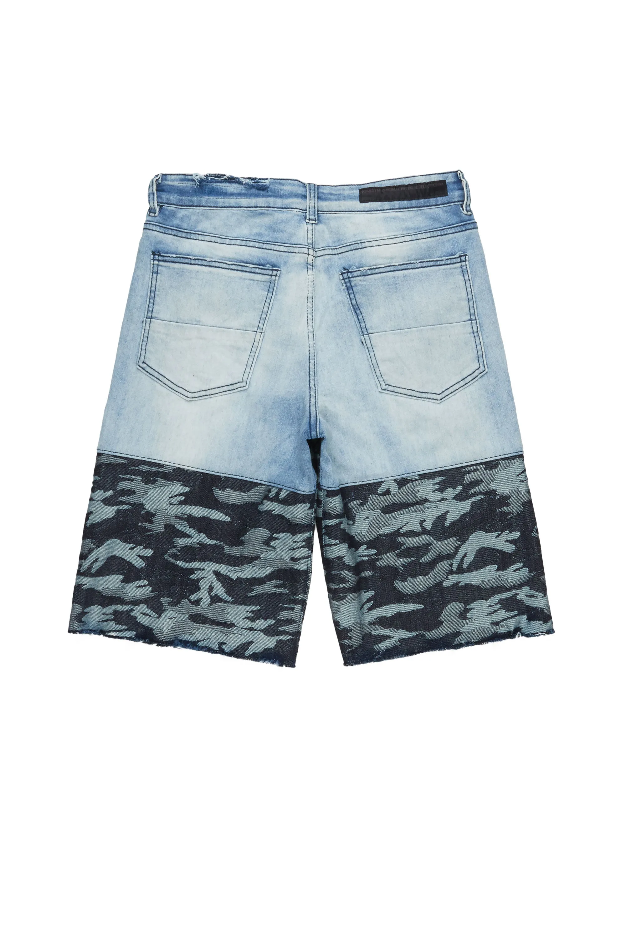 Santigo Blue/Grey Camo Camo Patchwork Denim Short sold by Rockstar Original product image thumbnail 4
