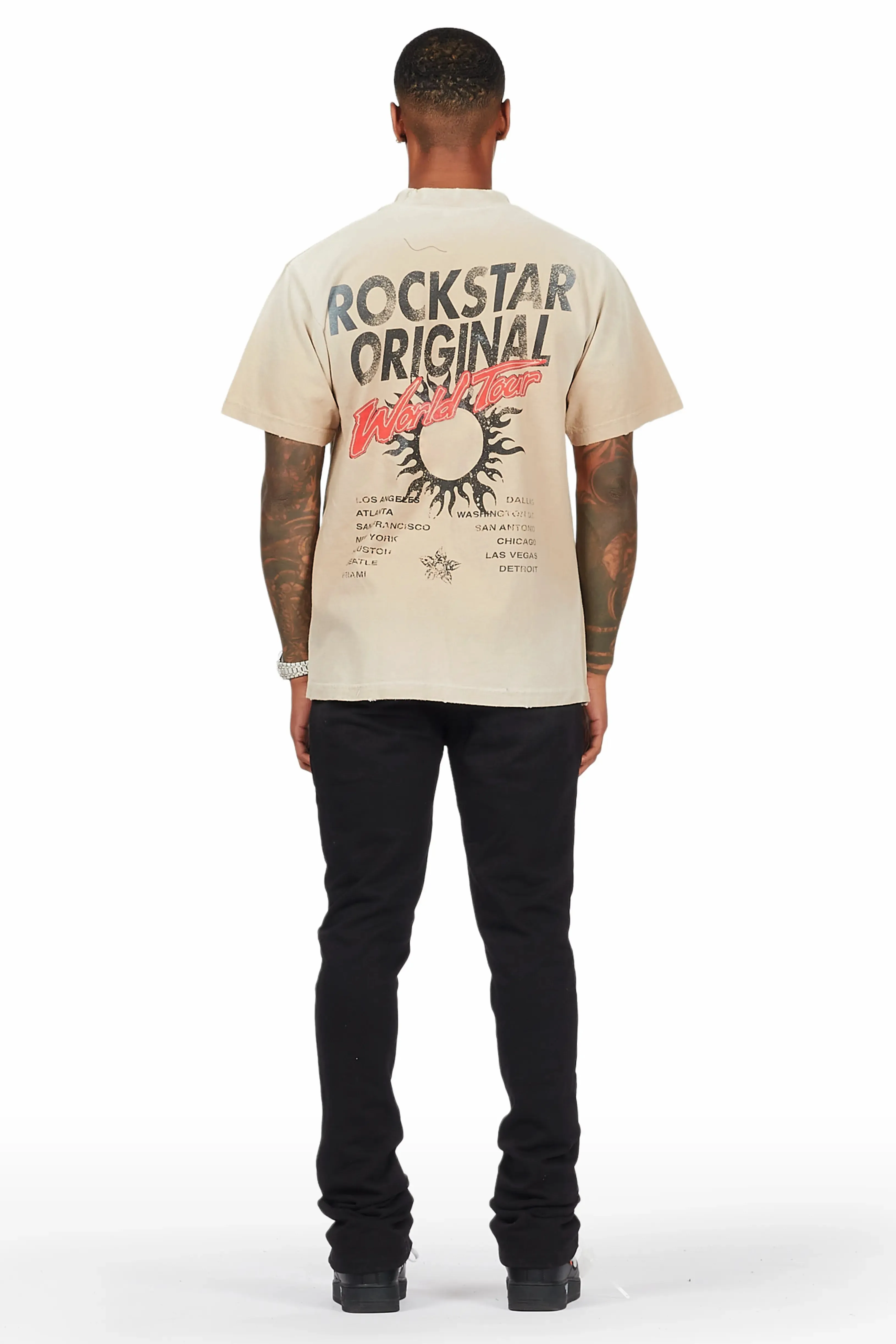 Yash Beige/Black Oversized T-Shirt/Stacked Flare Track Pant Set sold by Rockstar Original product image thumbnail 3