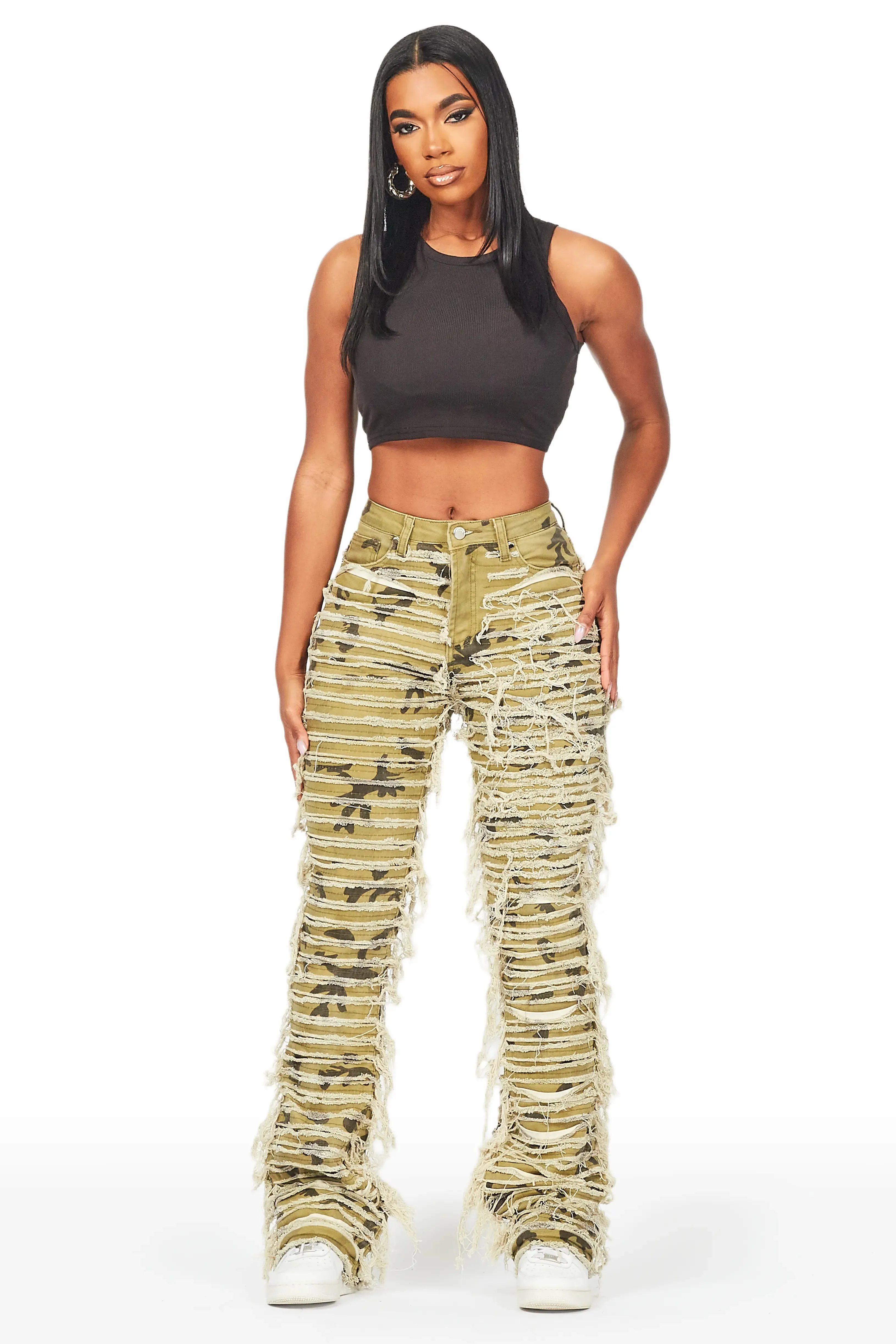 Melany Olive Stacked Flared Jean sold by Rockstar Original product image thumbnail 5