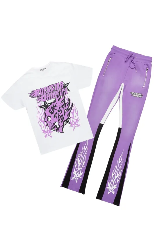 Smitty Purple/White T-Shirt/Stacked Flare Pant Set sold by Rockstar Original