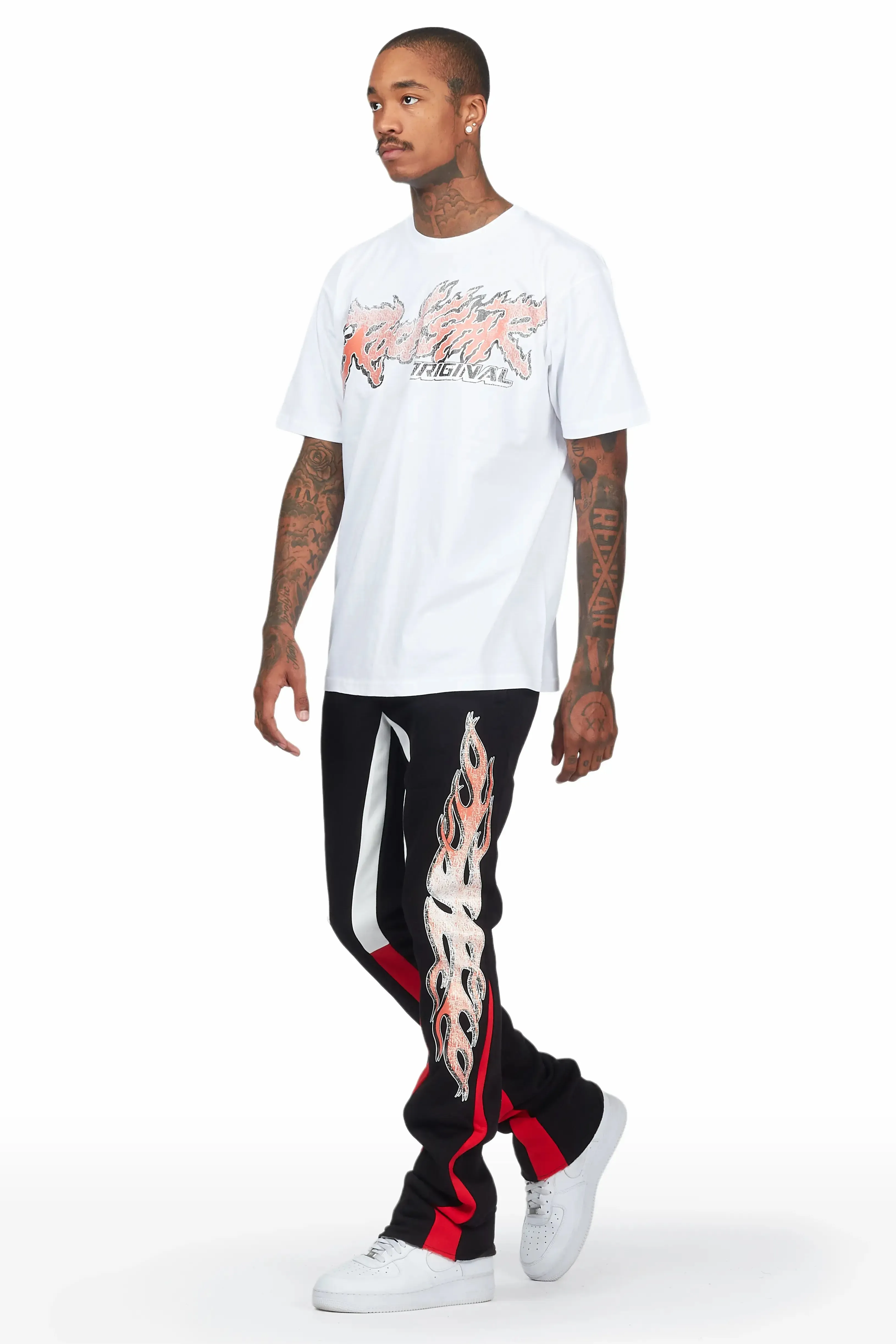Yash White/Black T-Shirt Stacked Flare Track Set sold by Rockstar Original product image thumbnail 5