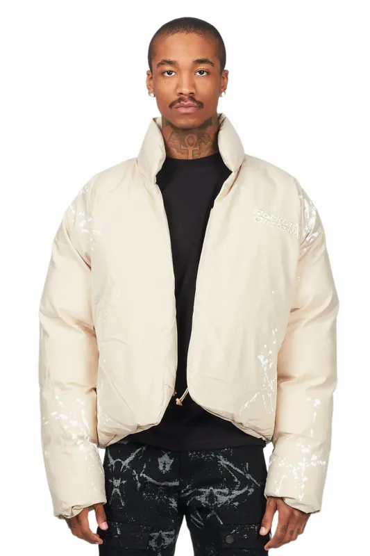 Rabbie Beige/White Puffer Jacket sold by Rockstar Original
