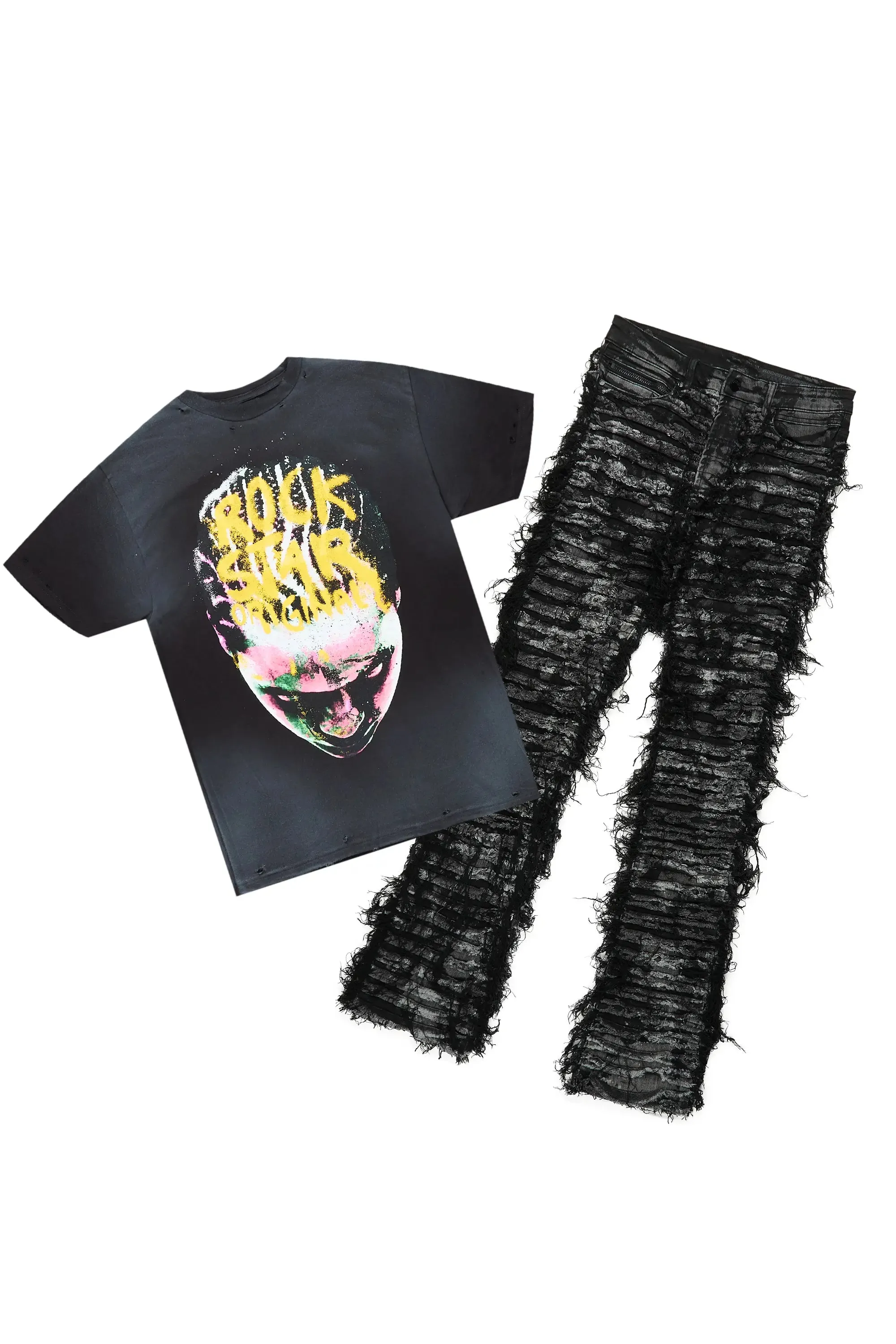 Rafe Black T-Shirt & Bossko Stacked Flare Jean Bundle sold by Rockstar Original