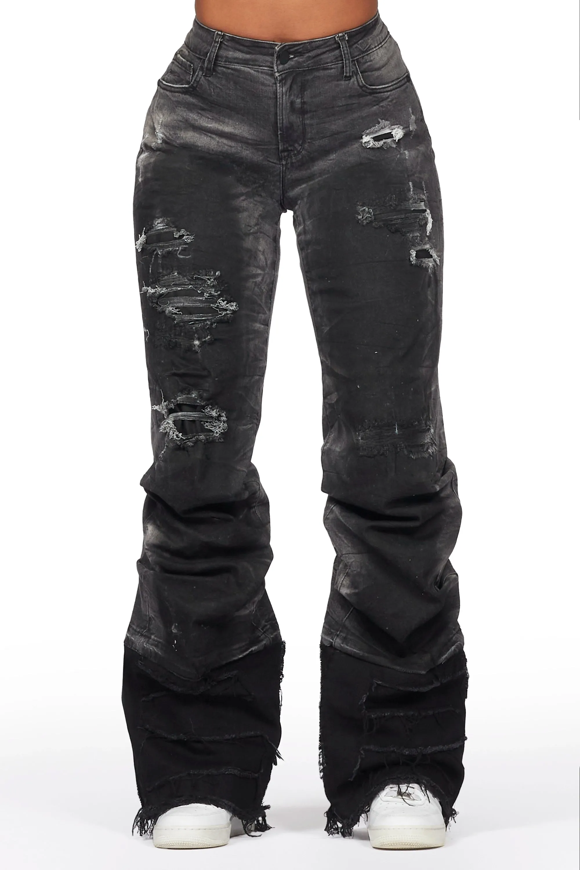 Karan Black Wash Baggy Stacked Jean | Parallel