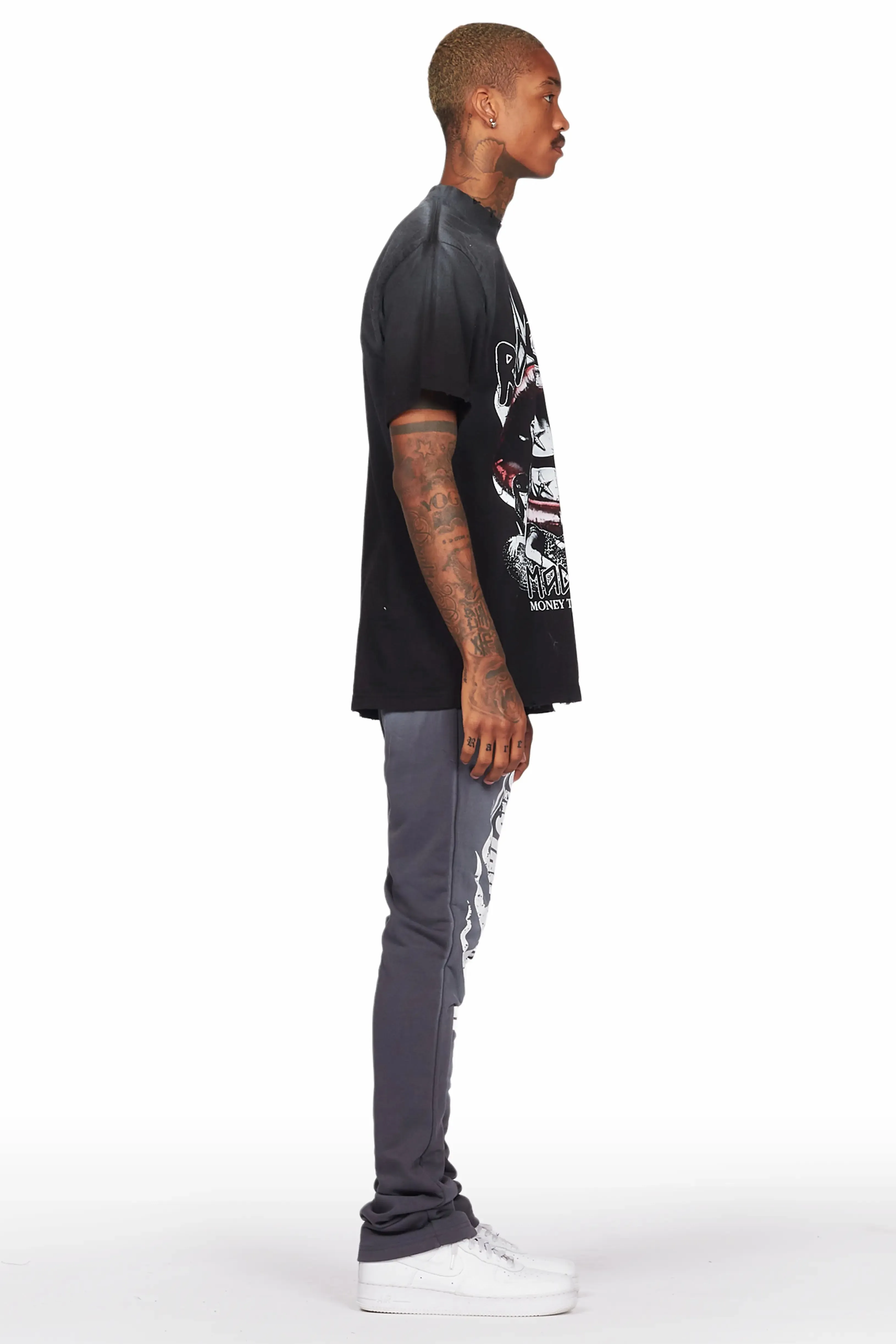 Vadim Charcoal/Black Oversize T-Shirt/Stacked Flare Track Set sold by Rockstar Original product image thumbnail 3