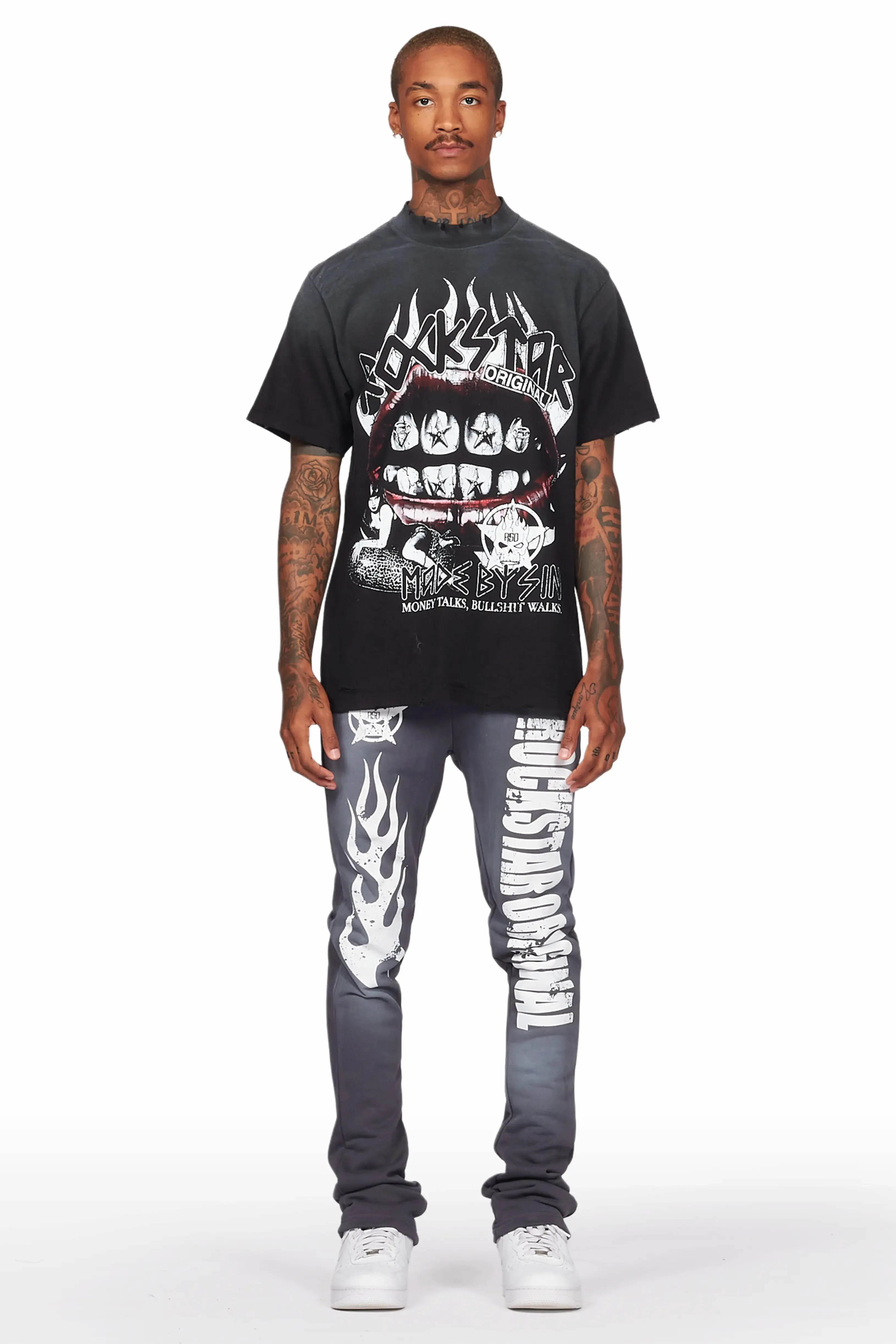 Vadim Charcoal/Black Oversize T-Shirt/Stacked Flare Track Set sold by Rockstar Original product image thumbnail 2