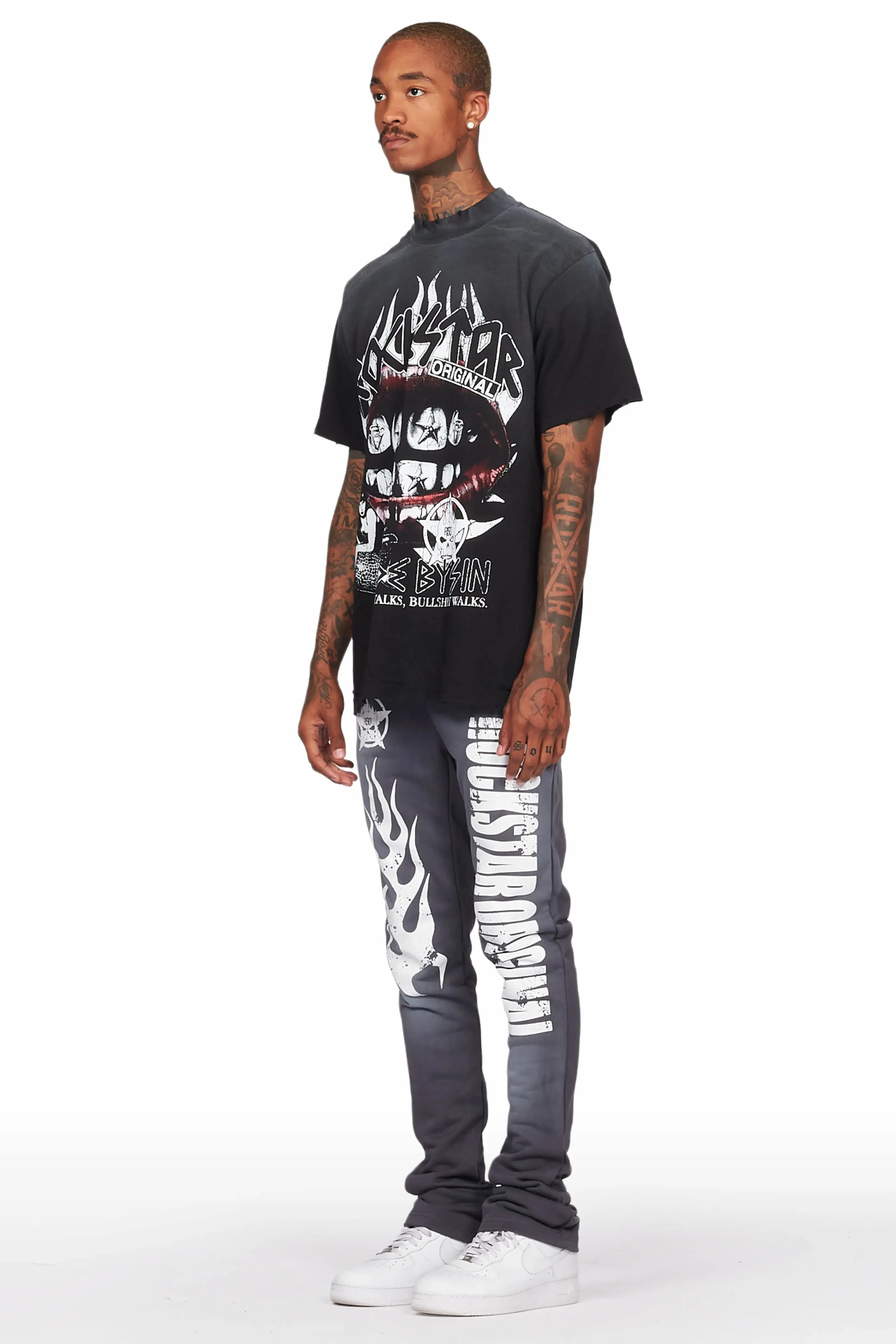 Vadim Charcoal/Black Oversize T-Shirt/Stacked Flare Track Set sold by Rockstar Original product image thumbnail 5