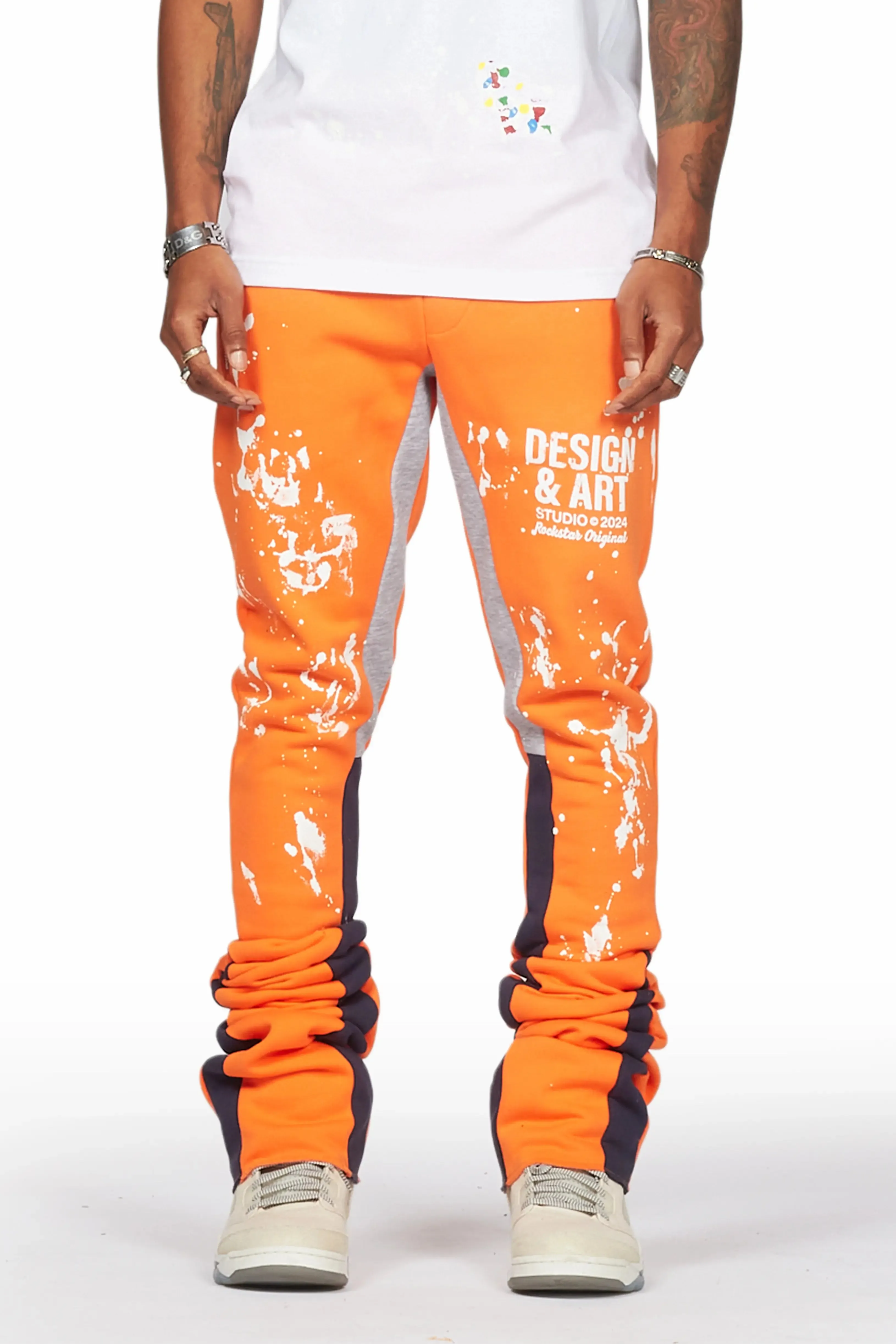 Damone Orange Super Stacked Flare Track Pant sold by Rockstar Original